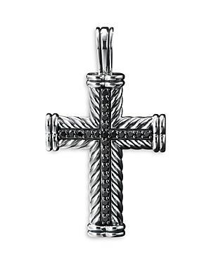 David Yurman Mens Chevron Cross Pendant in Sterling Silver with Black Diamonds, 33.5mm Product Image
