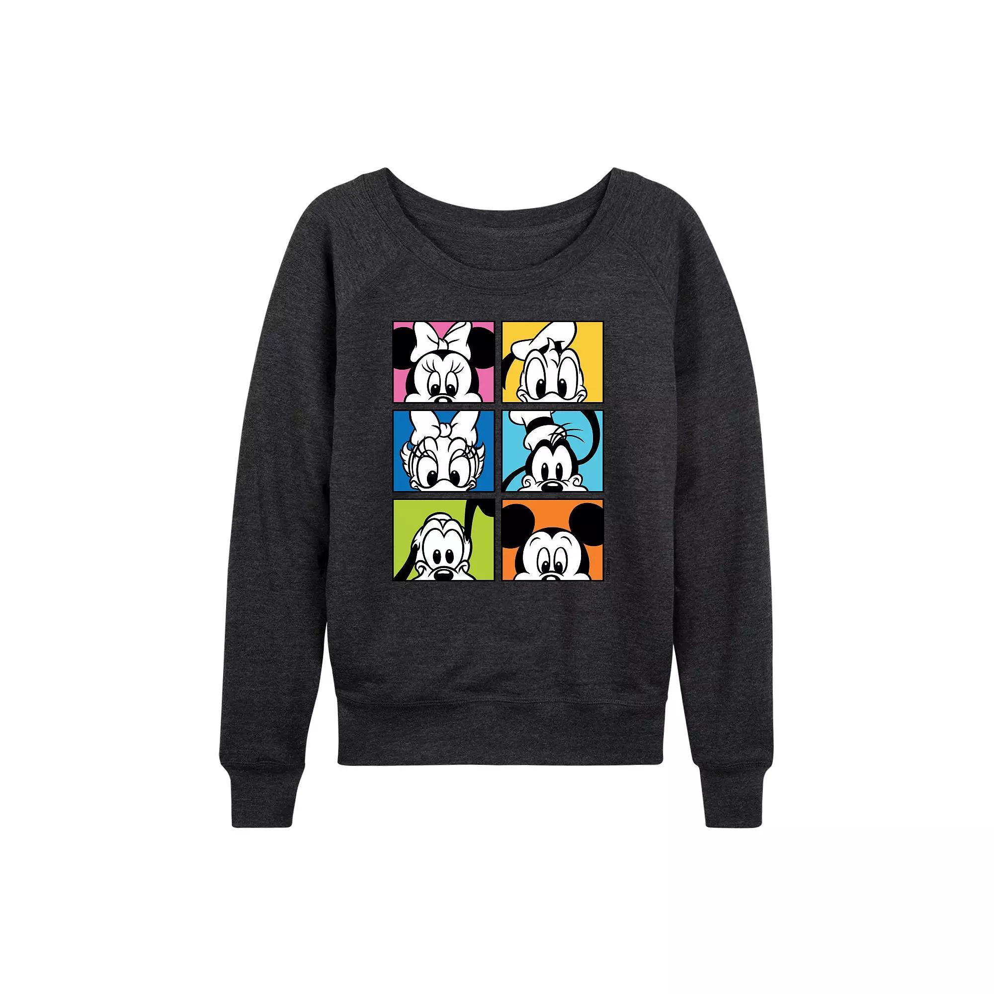 Disney's Mickey Mouse & Friends Women's Grid French Terry Long Sleeve Tee, Girl's, Size: Large, Heather Grey Product Image