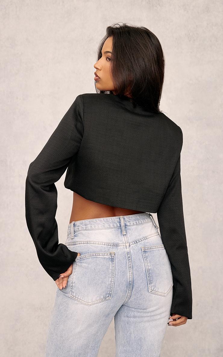 Black Textured Tailored Cropped Jacket Product Image