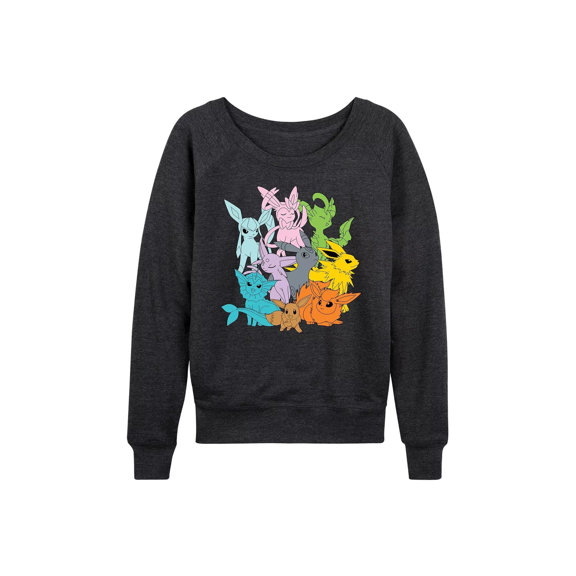 Women's Pokemon Eevolutions French Terry Long Sleeve Tee, Size: XXL, Heather Grey Product Image