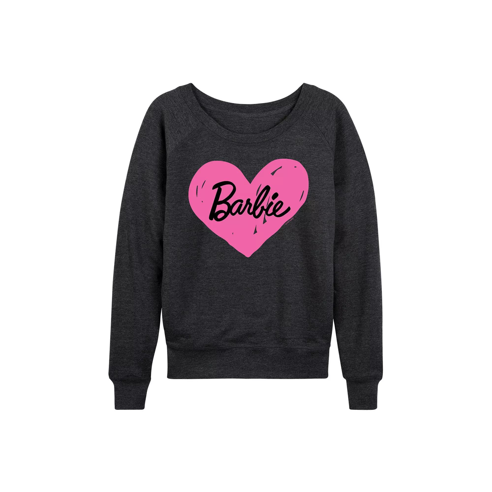 Women's Barbie® Hand Painted Heart Logo French Terry Long Sleeve Tee, Girl's, Size: Medium, Heather Grey Product Image