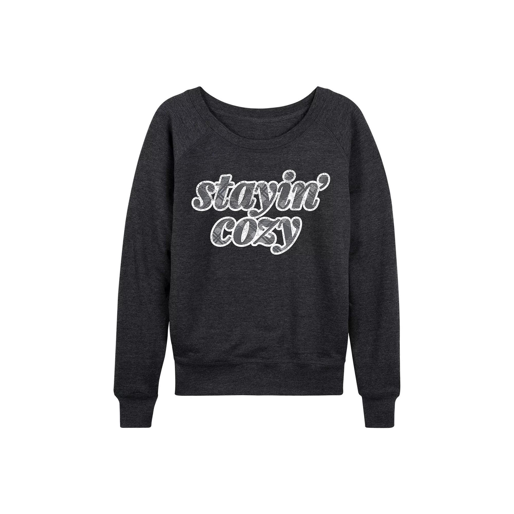 Plus Size Stayin Cozy French Terry Long Sleeve Tee, Womens Heather Grey Product Image