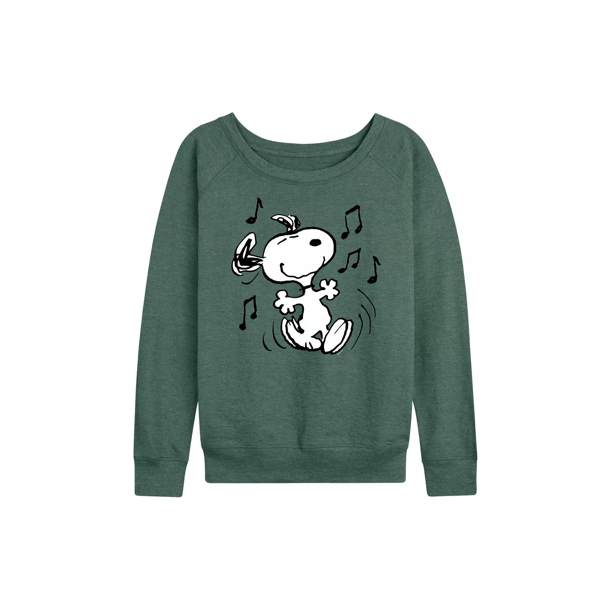 Plus Size Peanuts Snoopy Dancing French Terry Long Sleeve Tee, Women's, Size: 2XL, Grey Green Product Image