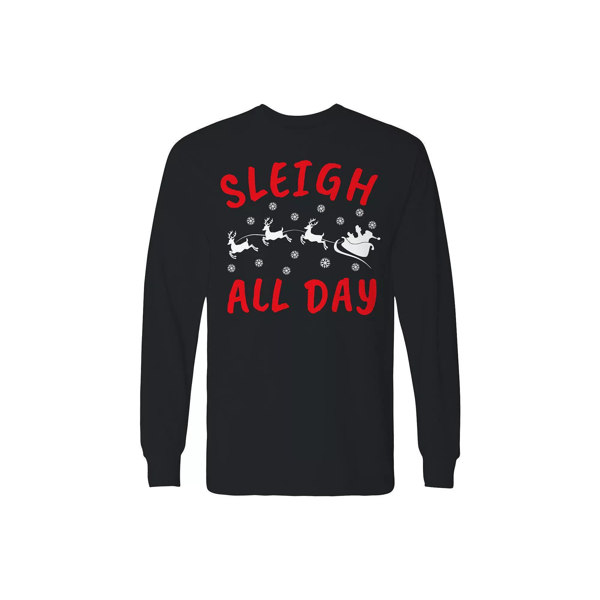 Men's Christmas Sleigh All Day Long Sleeve Graphic Tee, Size: Medium, Black Product Image