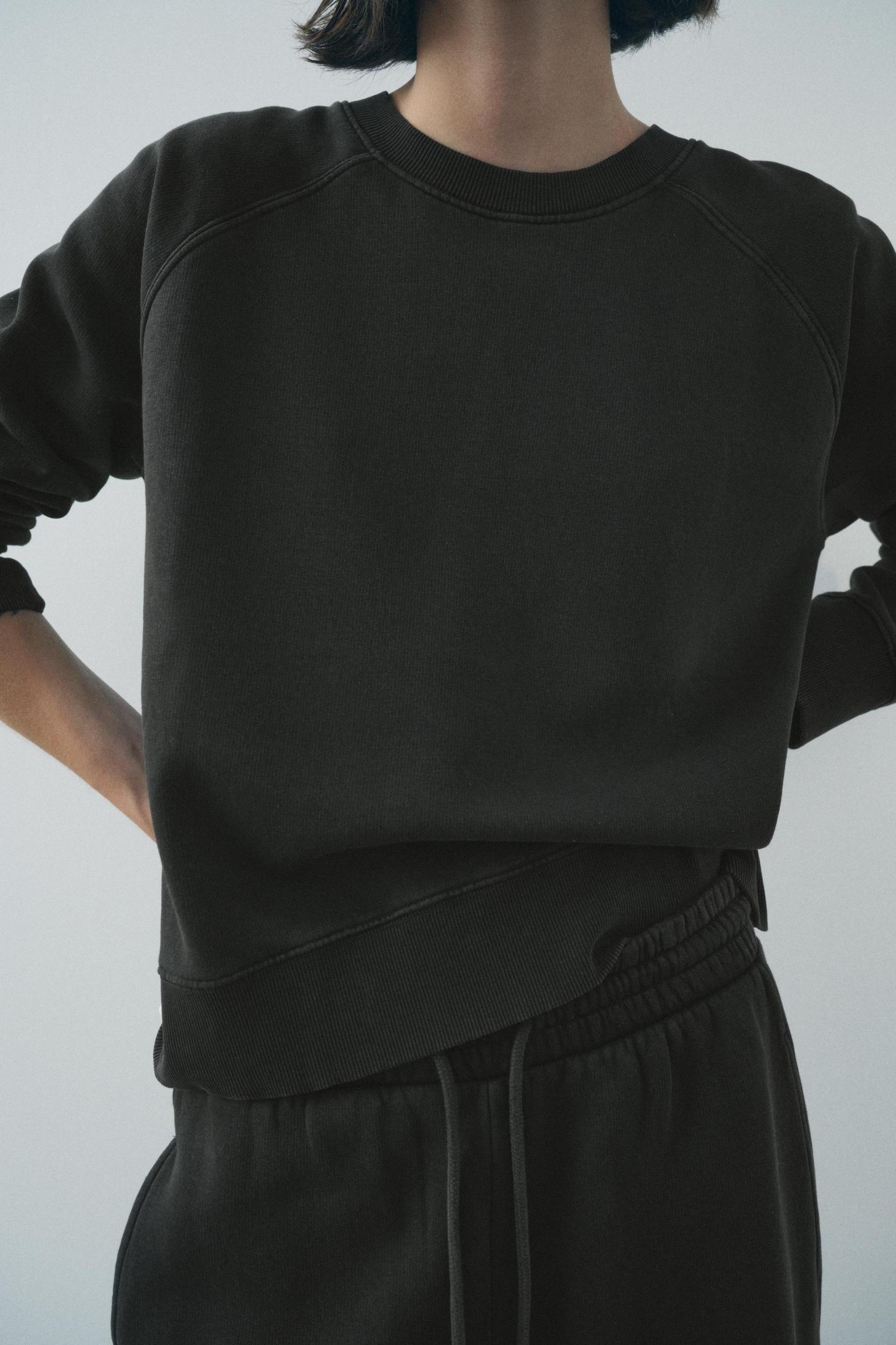 Sweatshirt made of spun cotton blend fabric. Round neck and long raglan sleeves. Tonal rib trim. Product Image