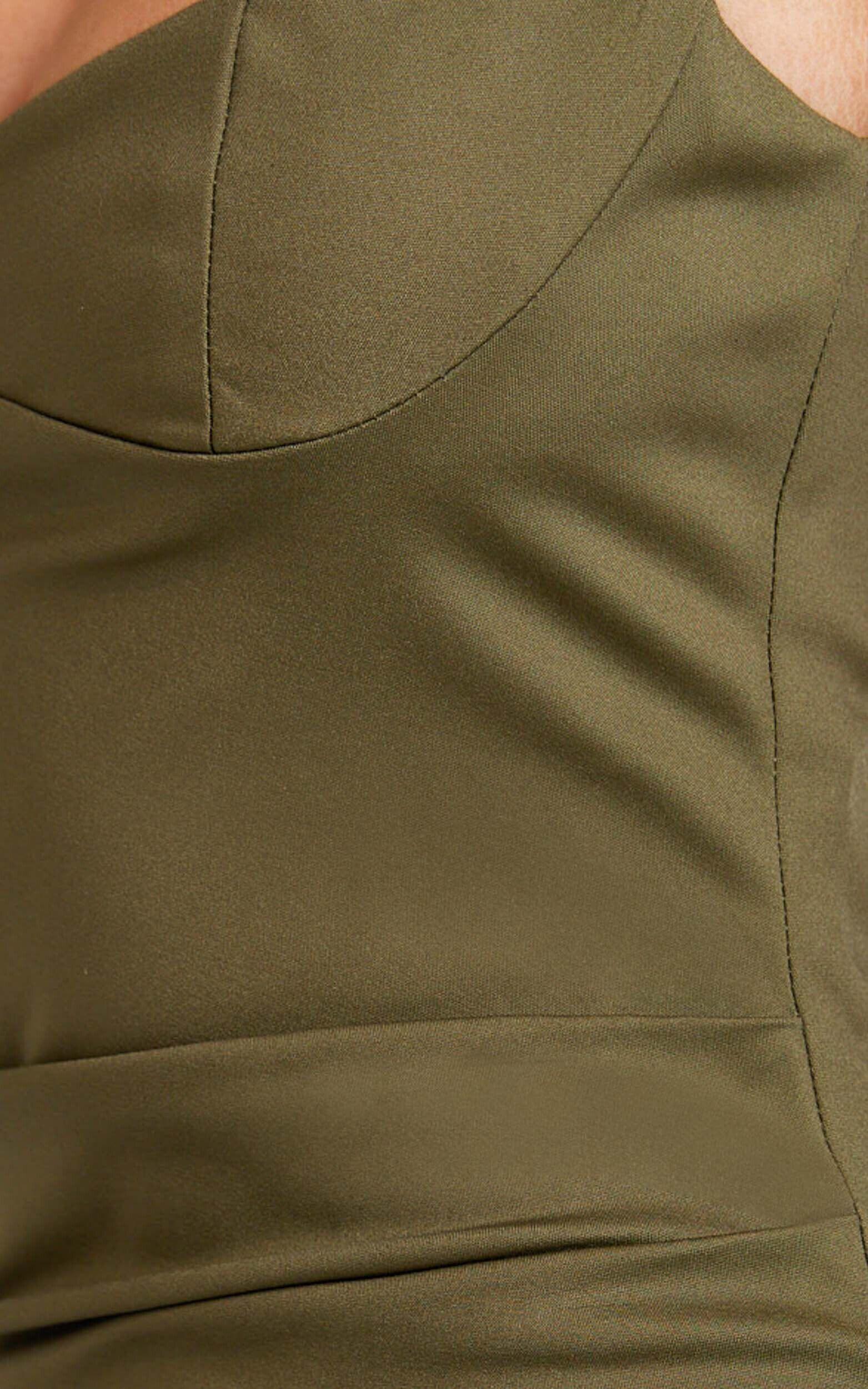 Benita Midi Dress - Scoop Neck Ruched Fitted Dress in Olive Product Image