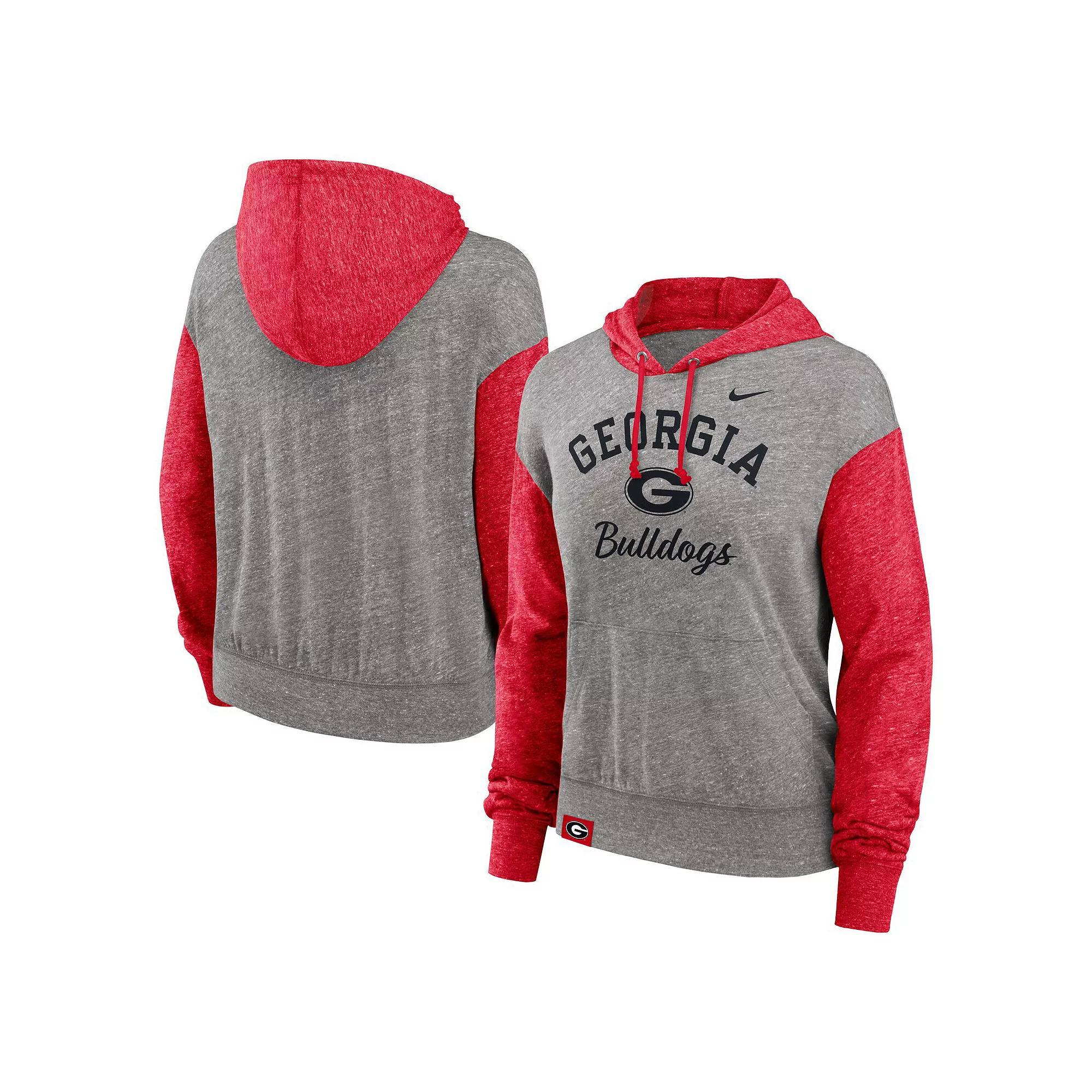 Women's Nike Heather Gray/Red Georgia Bulldogs Blitz Color Block Legacy Pullover Hoodie, Size: Large, Grey Product Image