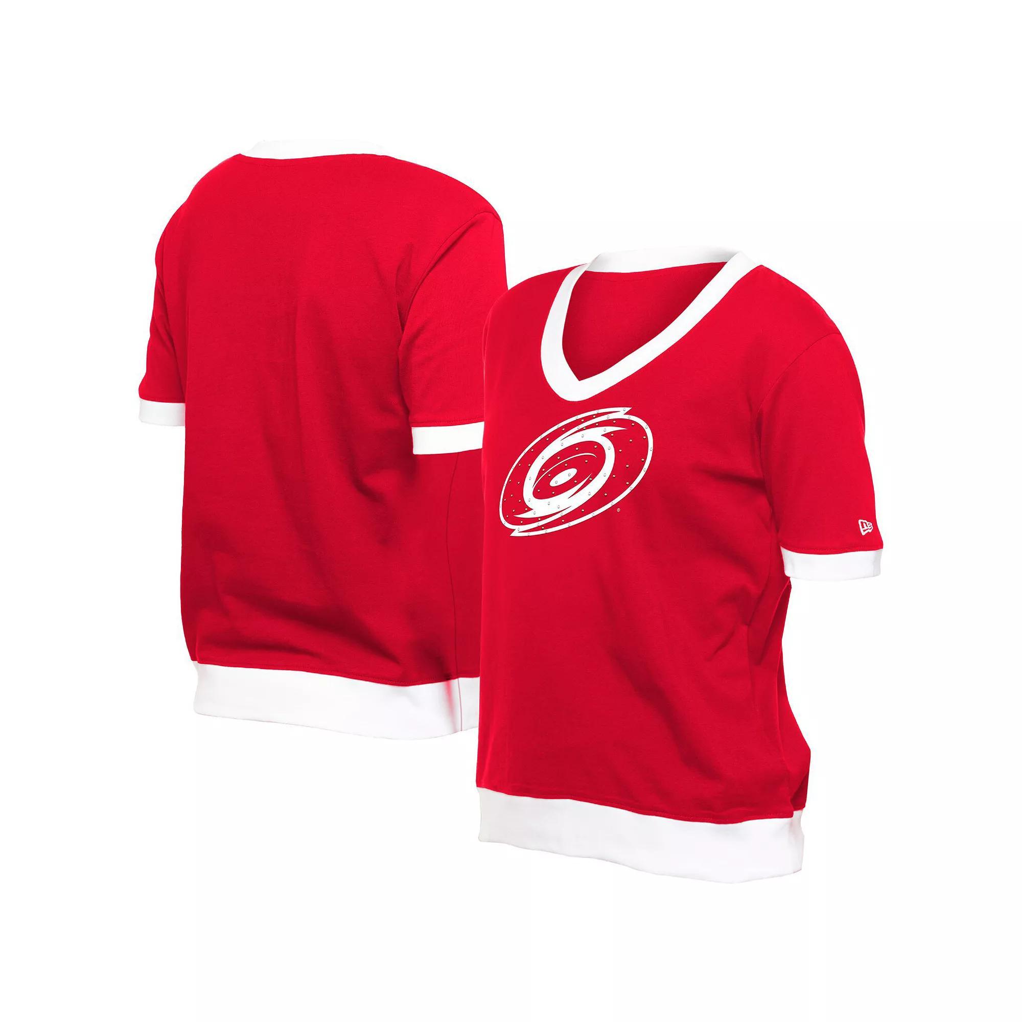 Women's New Era Red Carolina Hurricanes Game Day Rhinestuds T-Shirt, Size: 2XL Product Image