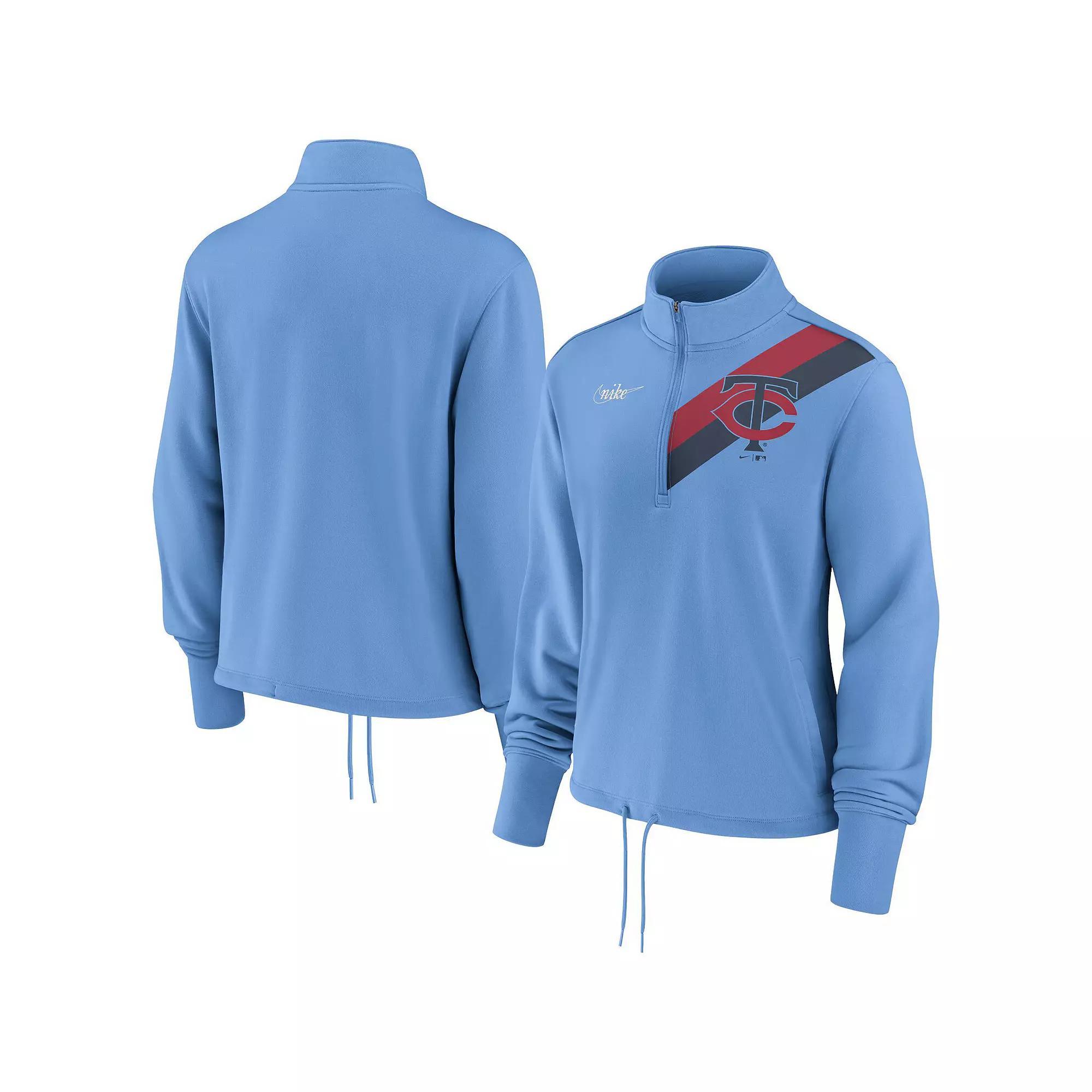 Women's Nike Light Blue Minnesota Twins 1965 Cooperstown Collection Rewind Stripe Performance Half-Zip Pullover, Size: Medium Product Image