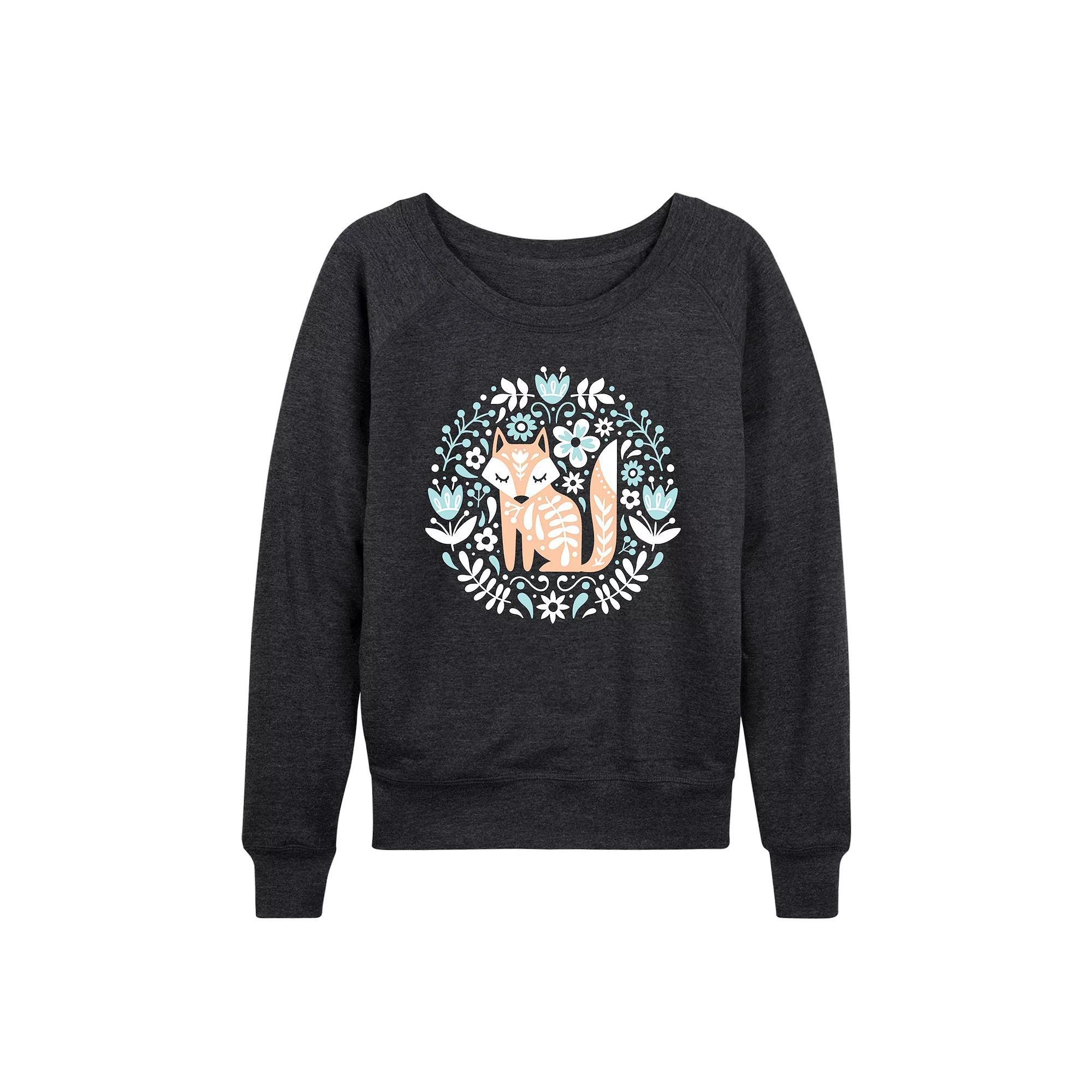 Womens Scandinavian Fox French Terry Long Sleeve Tee, Girls Heather Grey Product Image