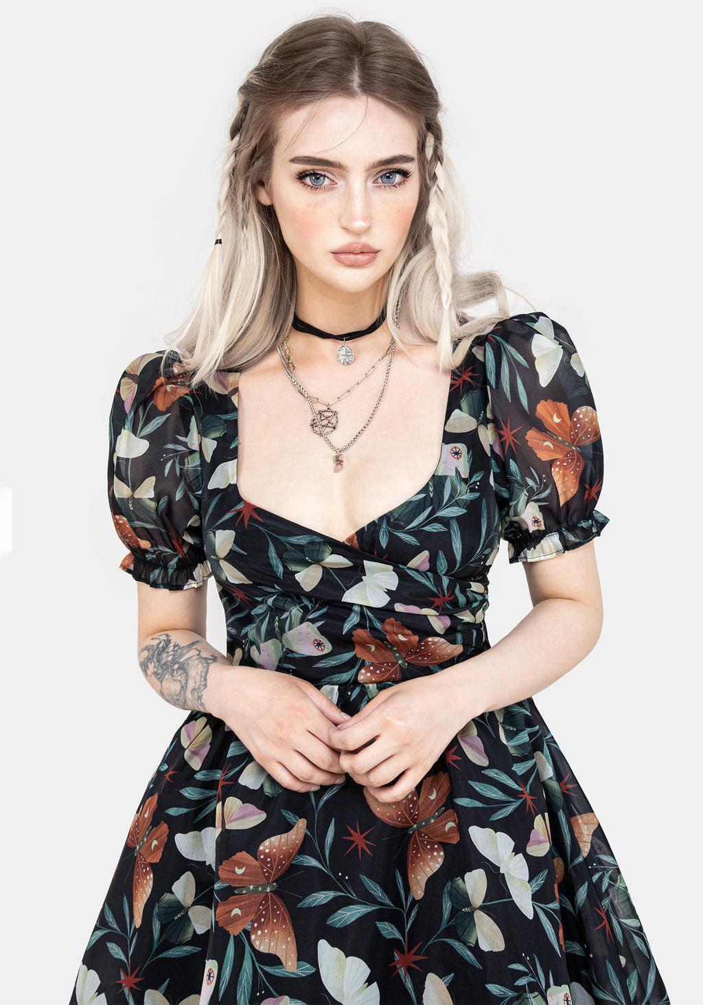 Mariposa Puff Sleeve Organza Midi Dress Product Image