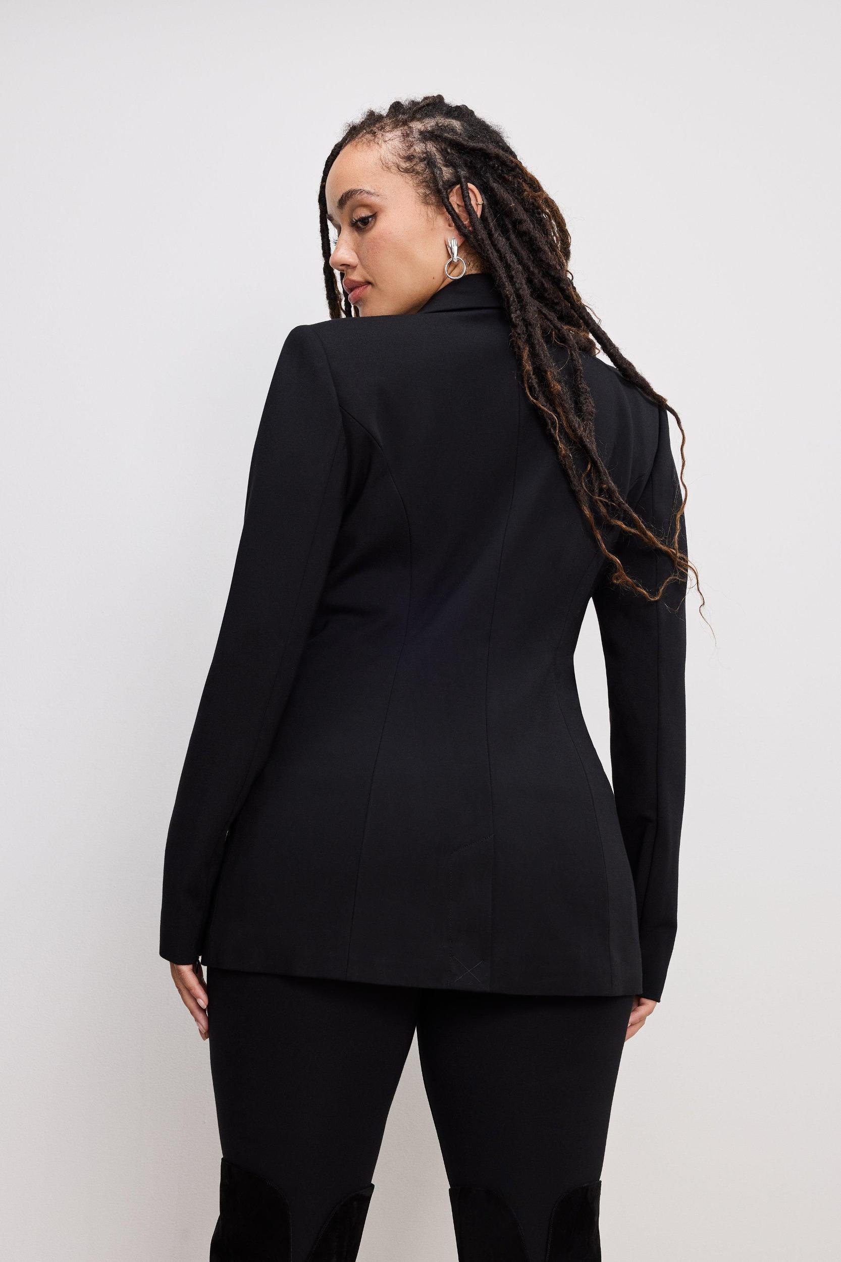PONTE DOUBLE BREASTED BLAZER | BLACK001 Product Image