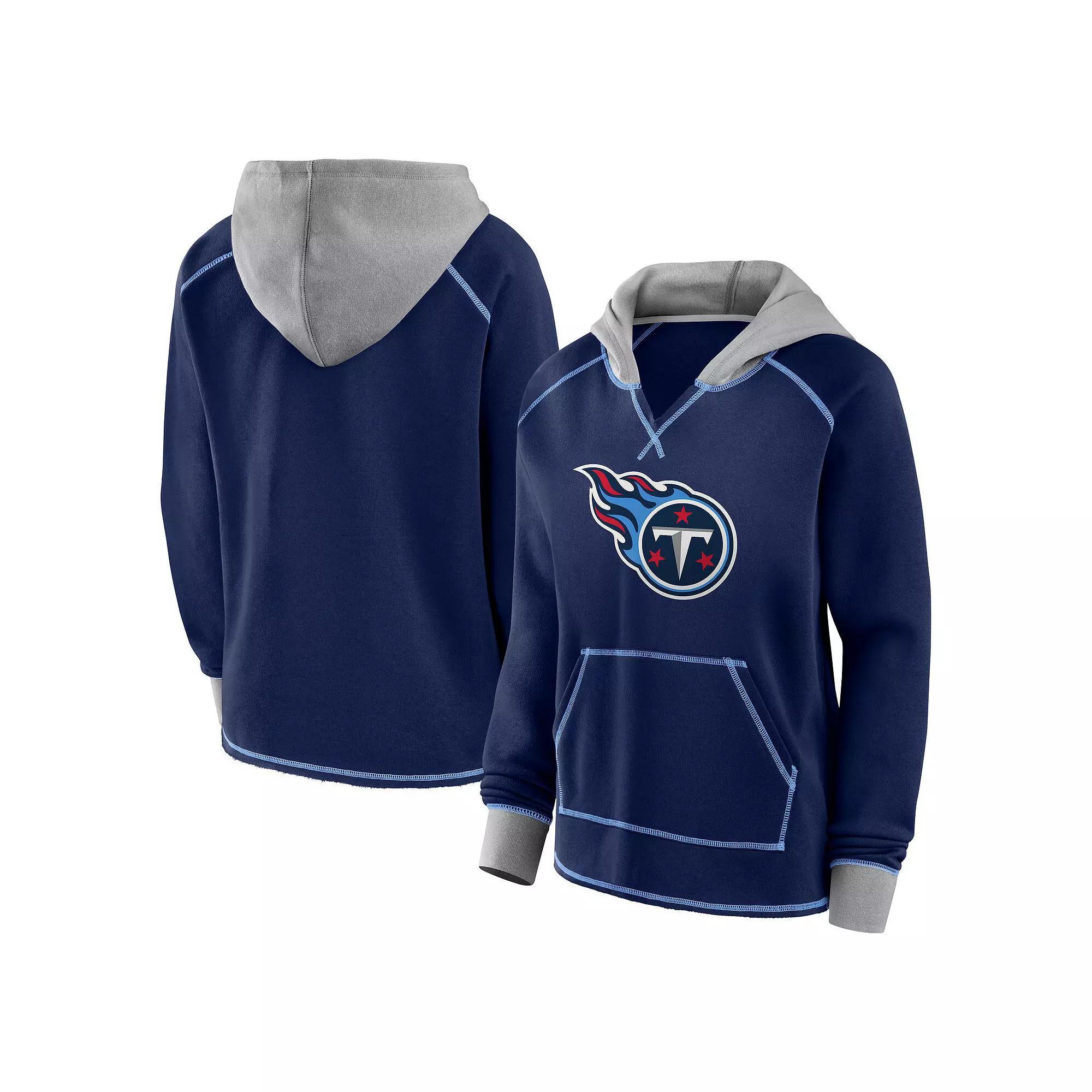 Women's Navy Tennessee Titans Boom Fleece Pullover V-Neck Hoodie, Size: XS, Blue Product Image
