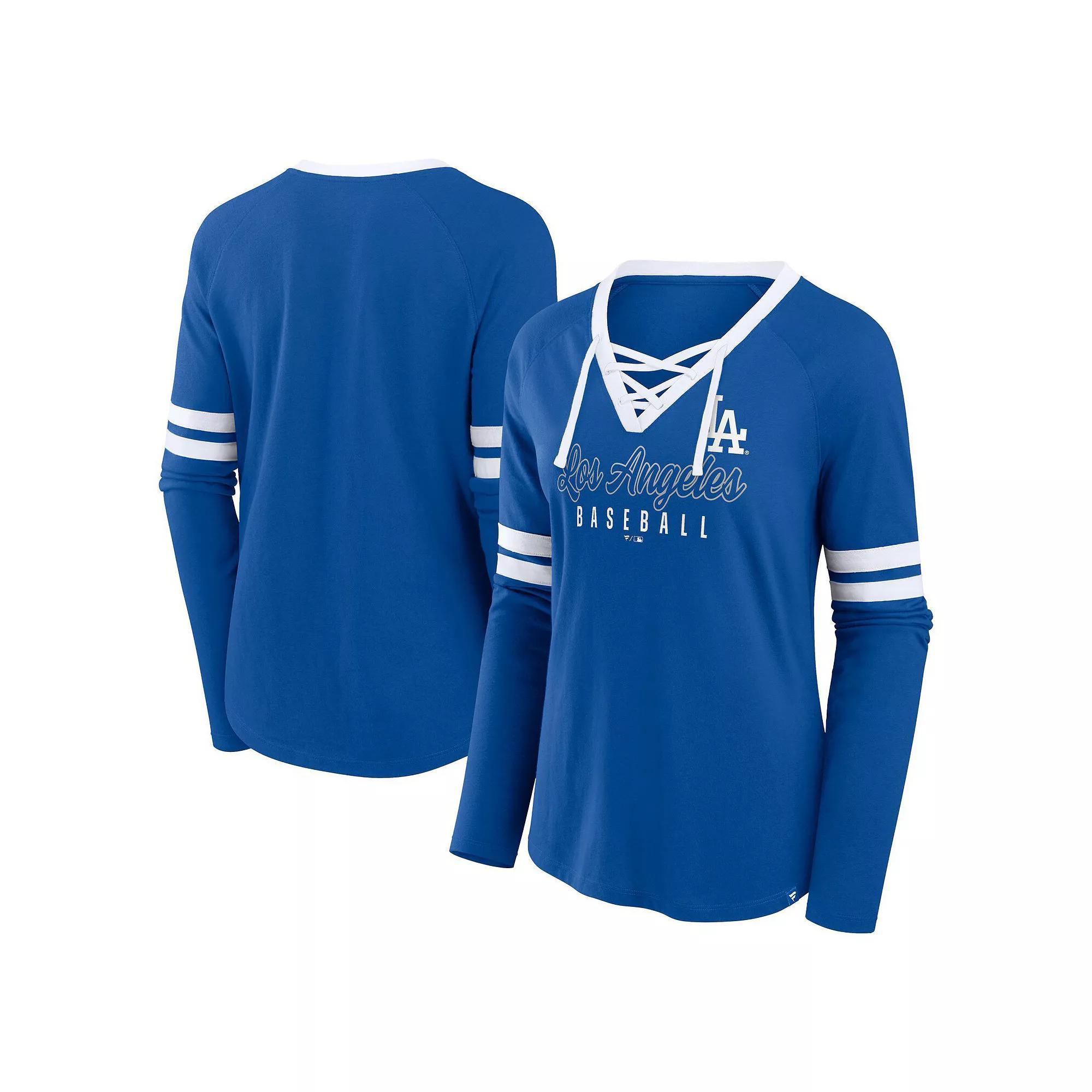 Women's Fanatics Navy Milwaukee Brewers Won & Done Raglan Lace-Up Long Sleeve T-Shirt, Size: XS, Blue Product Image