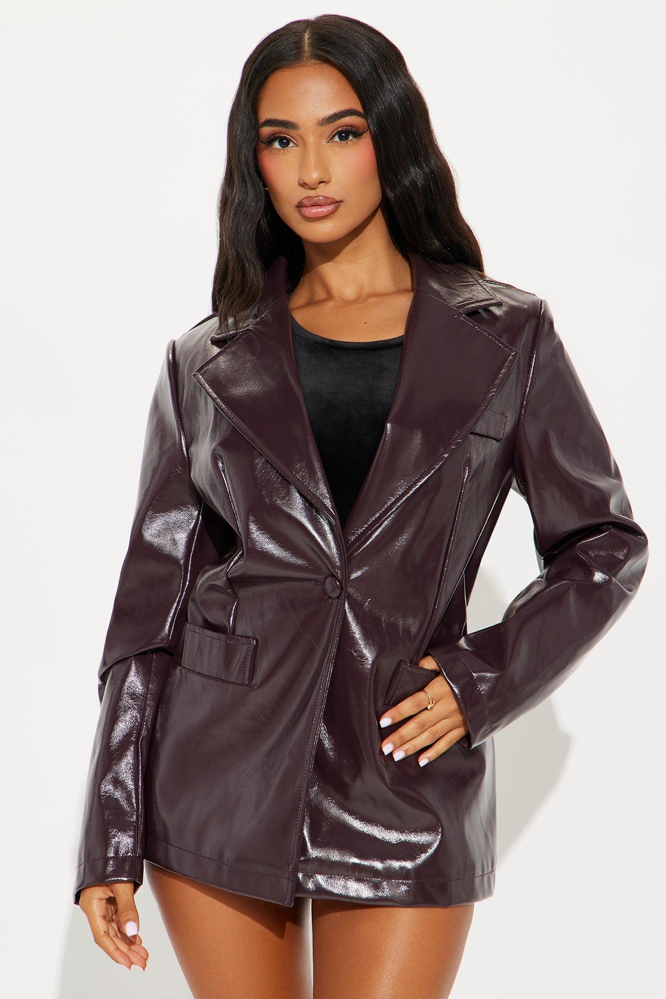 More To The Story Faux Leather Blazer - Wine Product Image
