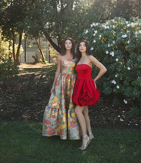 Mac Duggal Strapless Rose Bubble Hem Satin Mini Dress Product Image