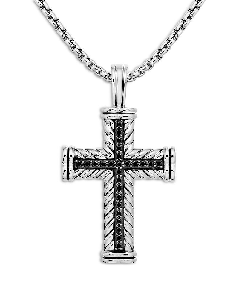 David Yurman Mens Chevron Cross Pendant in Sterling Silver with Black Diamonds, 33.5mm Product Image