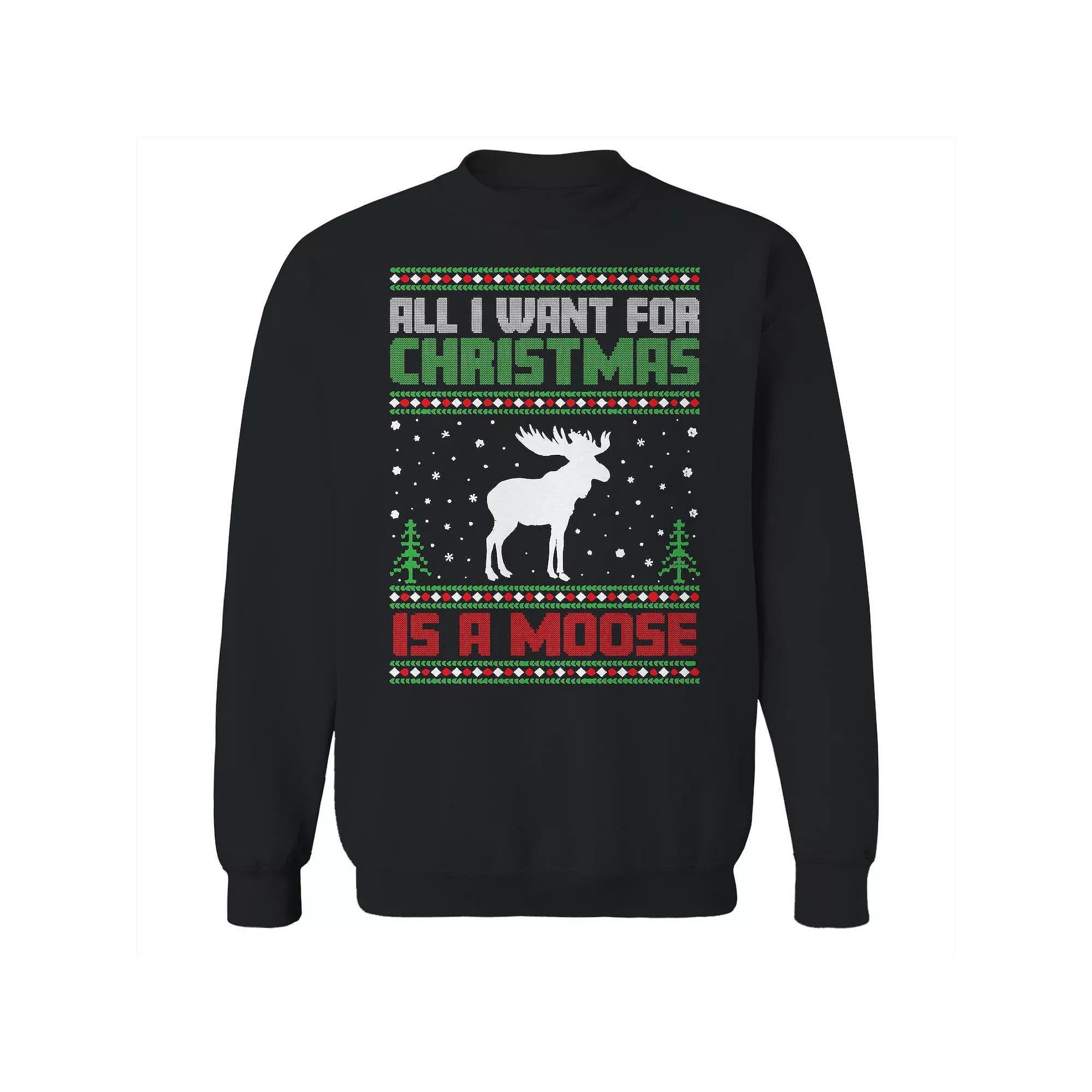 Men's Ugly Christmas Sweater Moose Graphic Sweatshirt, Size: XL, Black Product Image