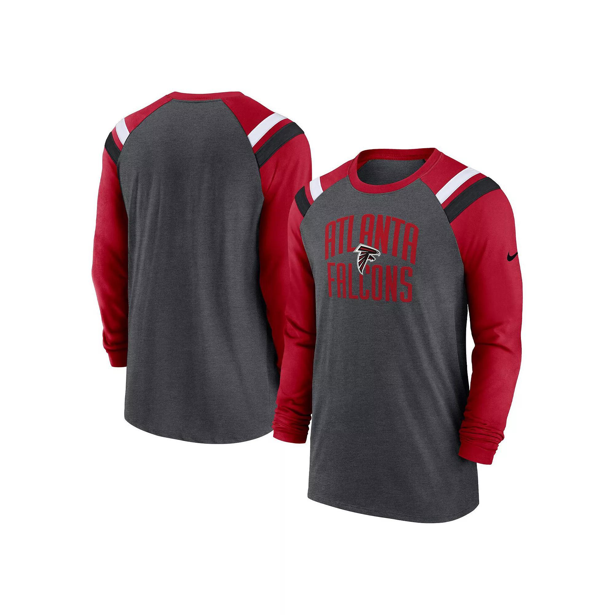 Mens Nike Heathered Charcoal/Red Atlanta Falcons Tri-Blend Raglan Athletic Long Sleeve Fashion T-Shirt Product Image