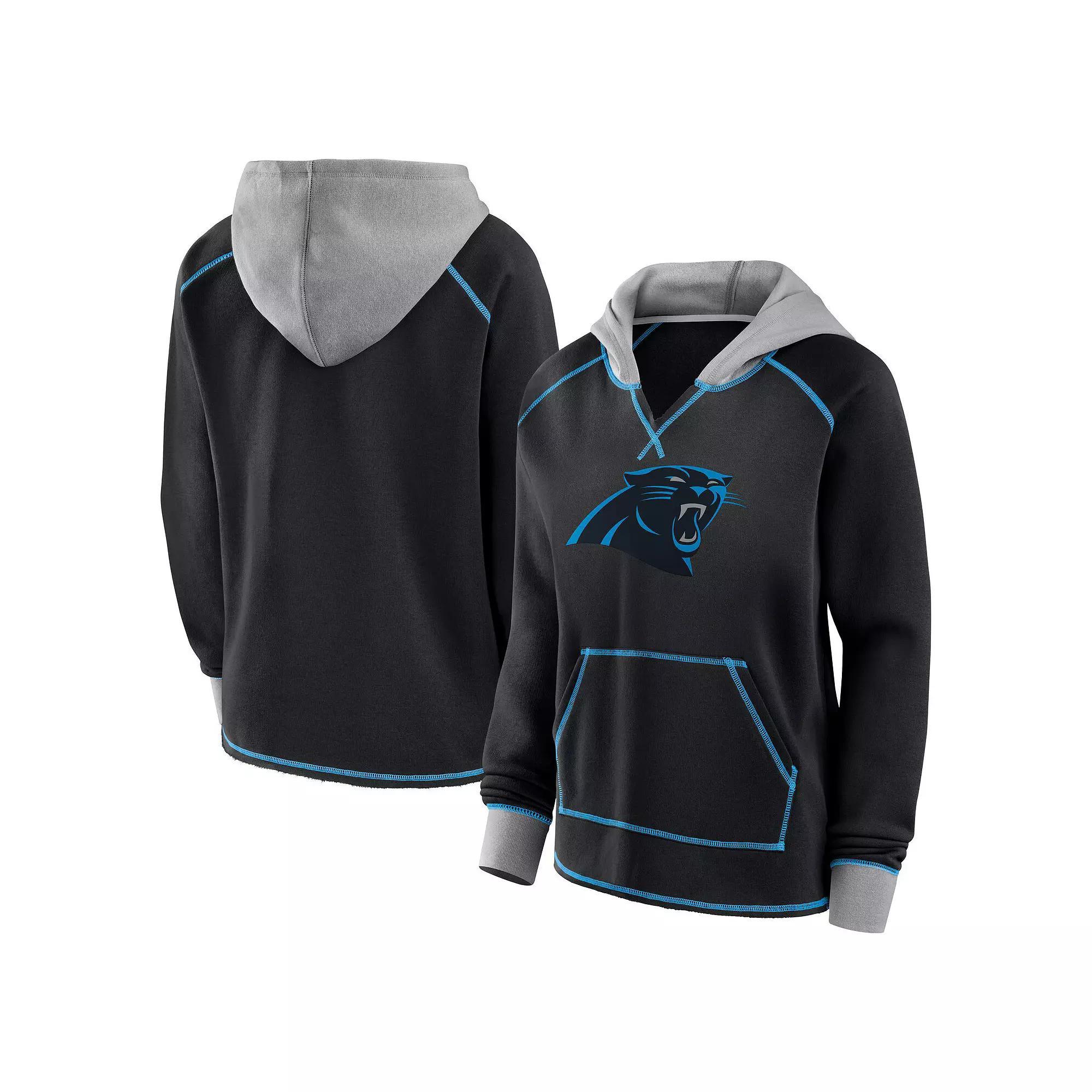 Women's Black Carolina Panthers Boom Fleece Pullover V-Neck Hoodie, Size: Large Product Image