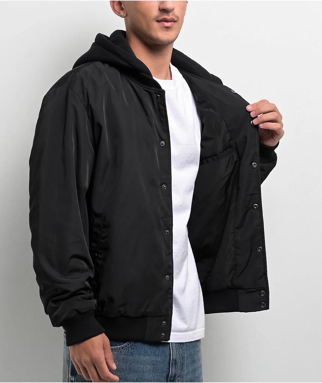 Ninth Hall Fundamentals Varsity Black Hooded Bomber Jacket Product Image
