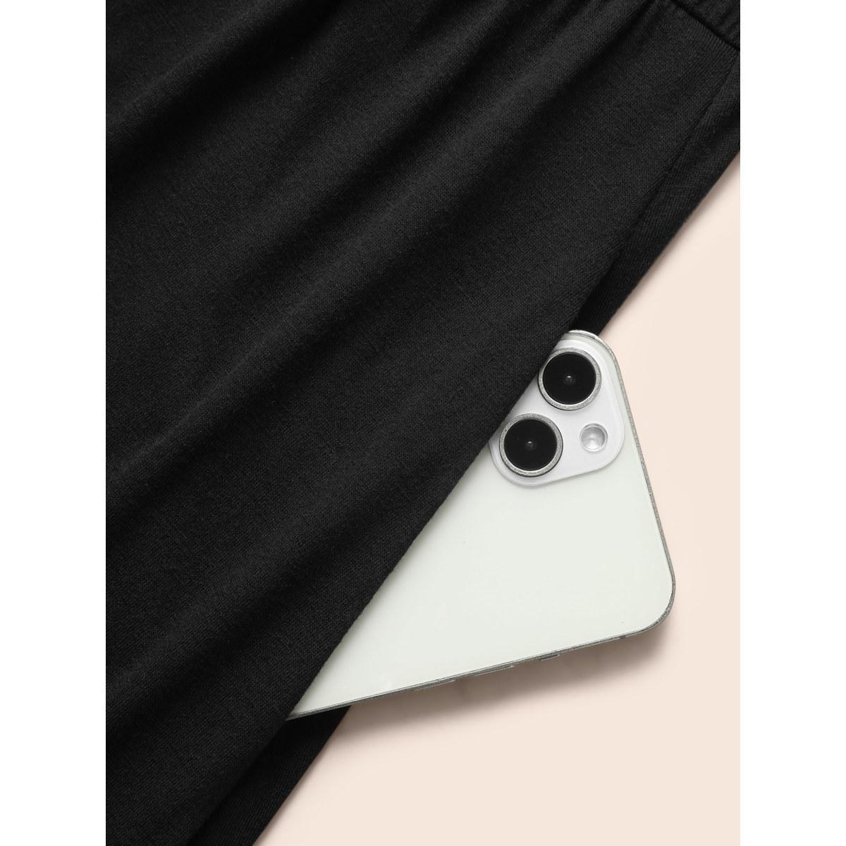 Plus Size Two Tone Belted Bowknot Square Neck Dress Black Women Elegant Non Square Neck Long Sleeve Curvy Knee Dress BloomChic 18-20/2X Product Image