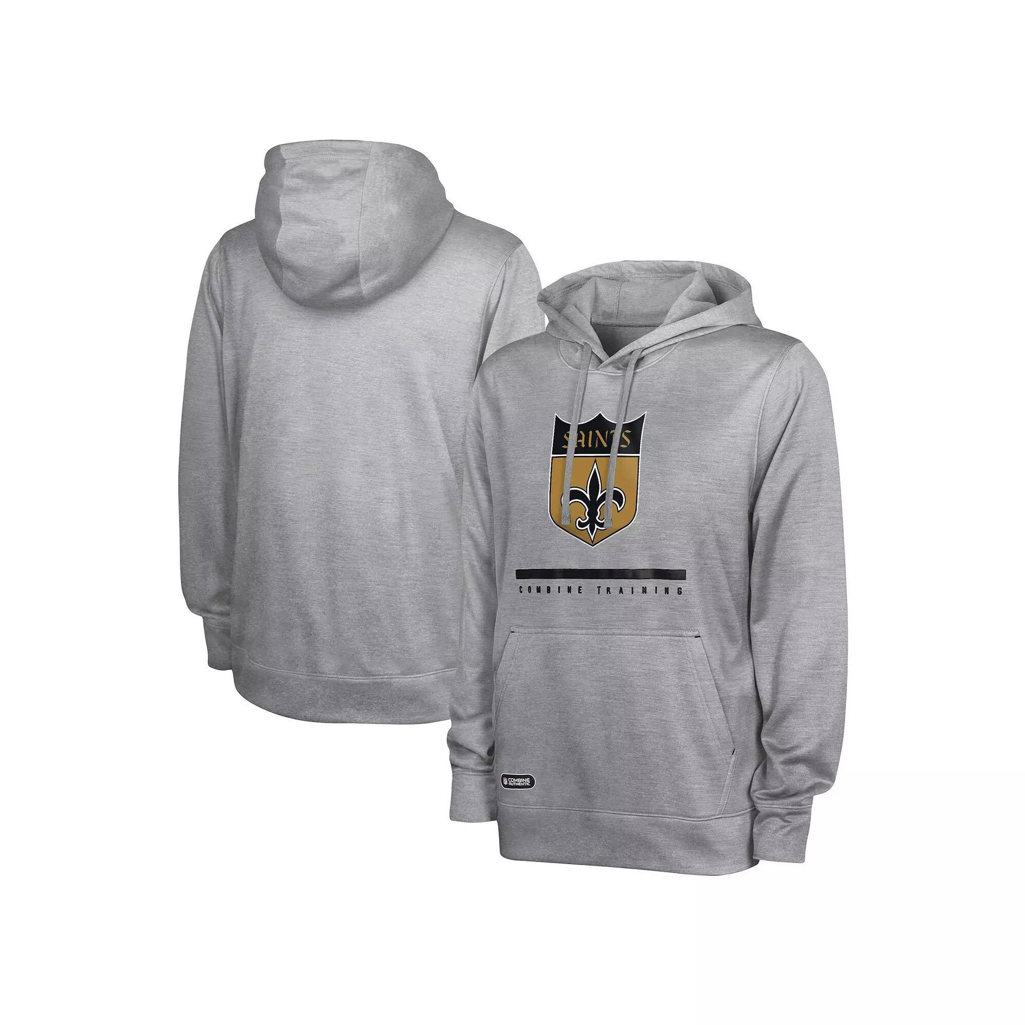 Men's Heather Gray New Orleans Saints Grid Drill Streak Fleece Pullover Hoodie, Size: Medium, Grey Product Image