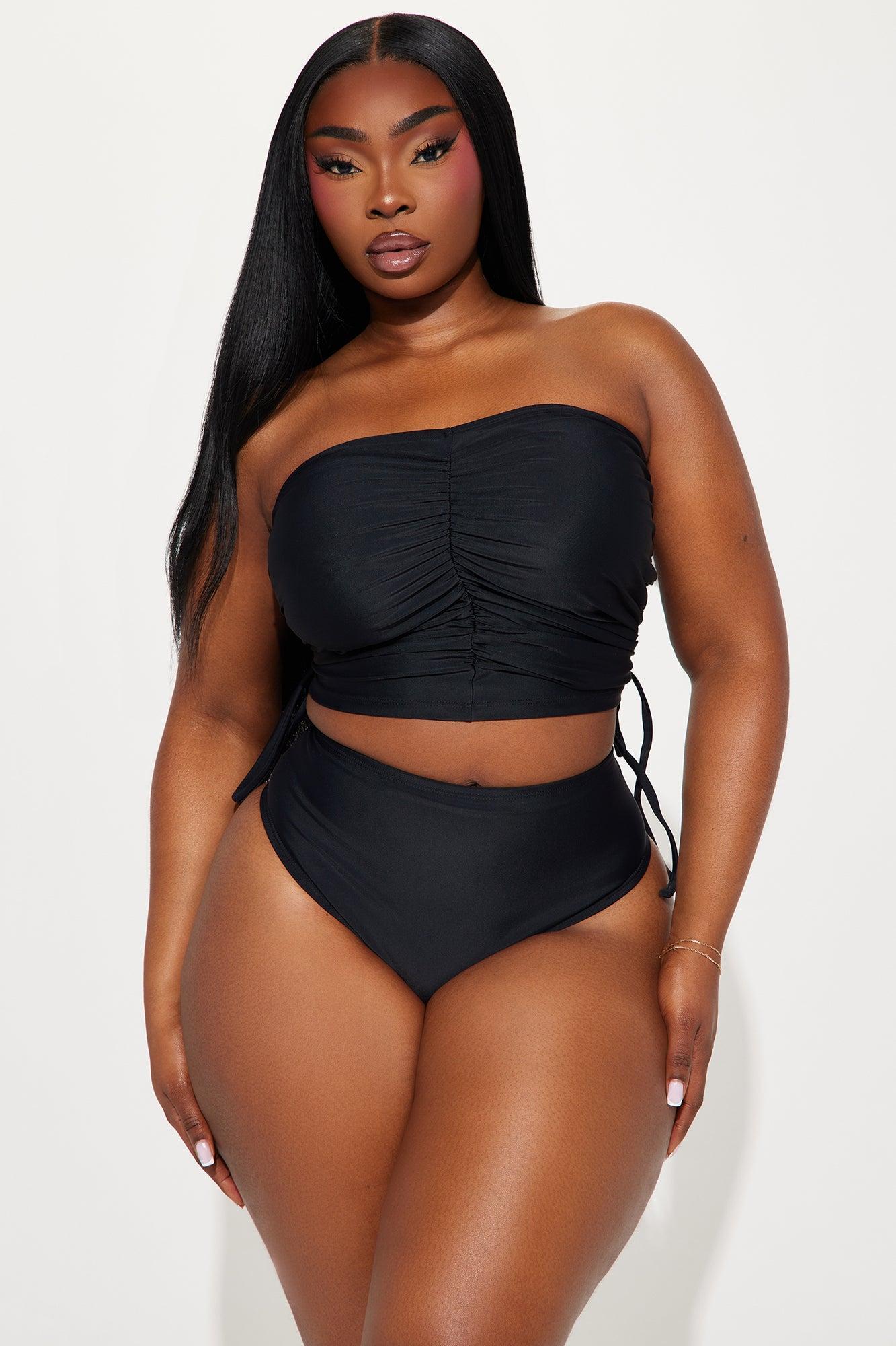 Bea Ruched Bandeau Tankini 2 Piece Bikini - Black Product Image
