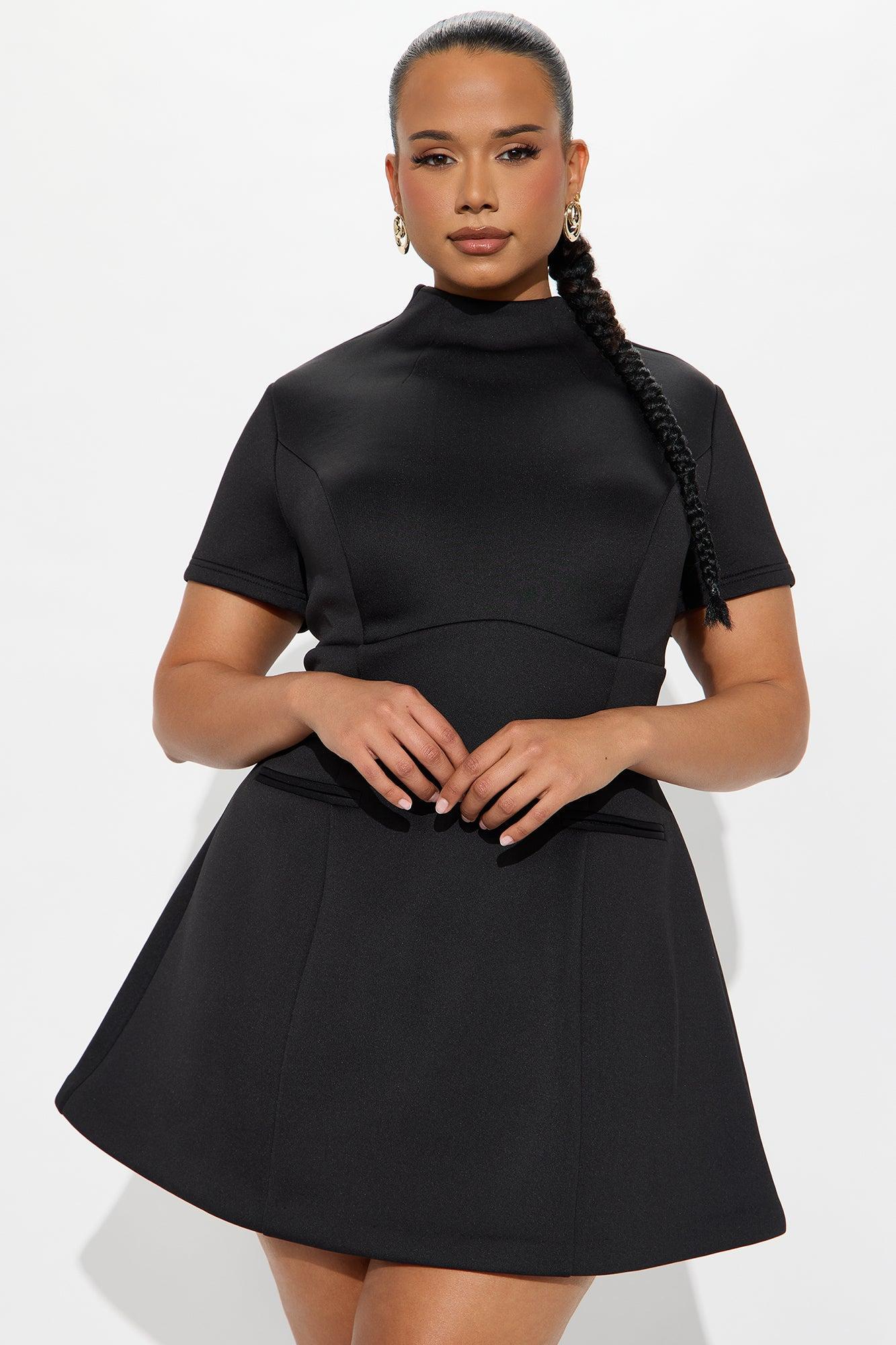 Major Moves Short Sleeve Scuba Micro Mini Dress - Black Product Image