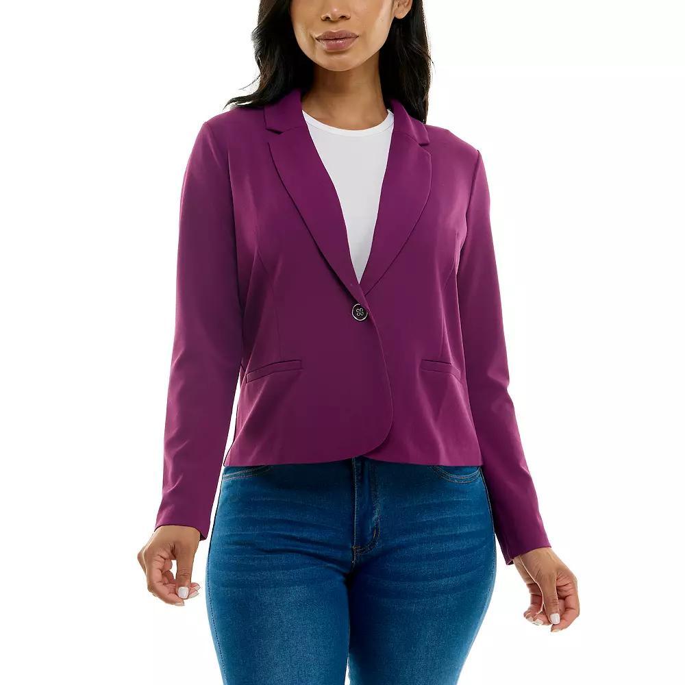 Womens Nina Leonard Single Button Cropped Blazer Blue Product Image