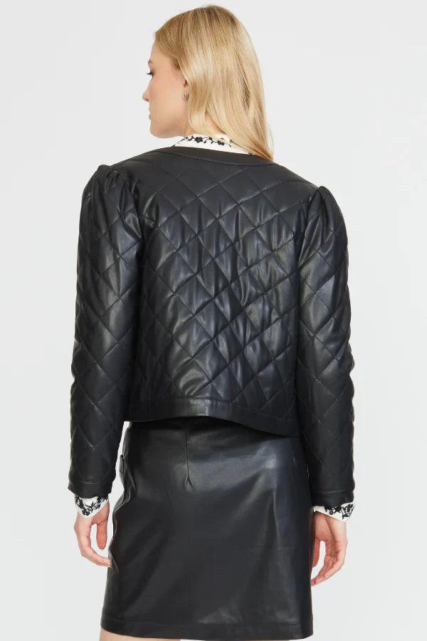 VEGAN LEATHER QUILTED JACKET BLACK Product Image