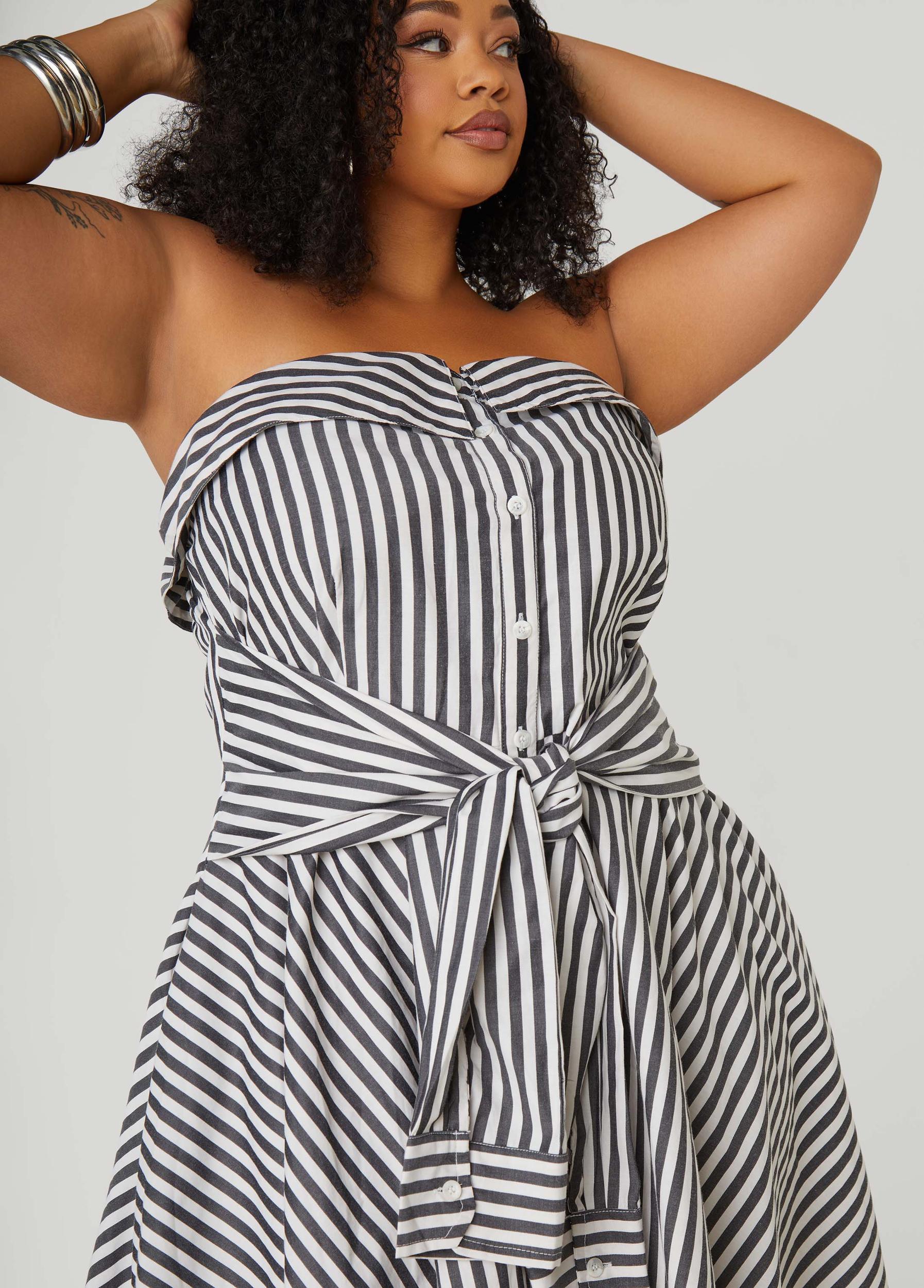Striped Waist Tied Hi Low Dress Product Image