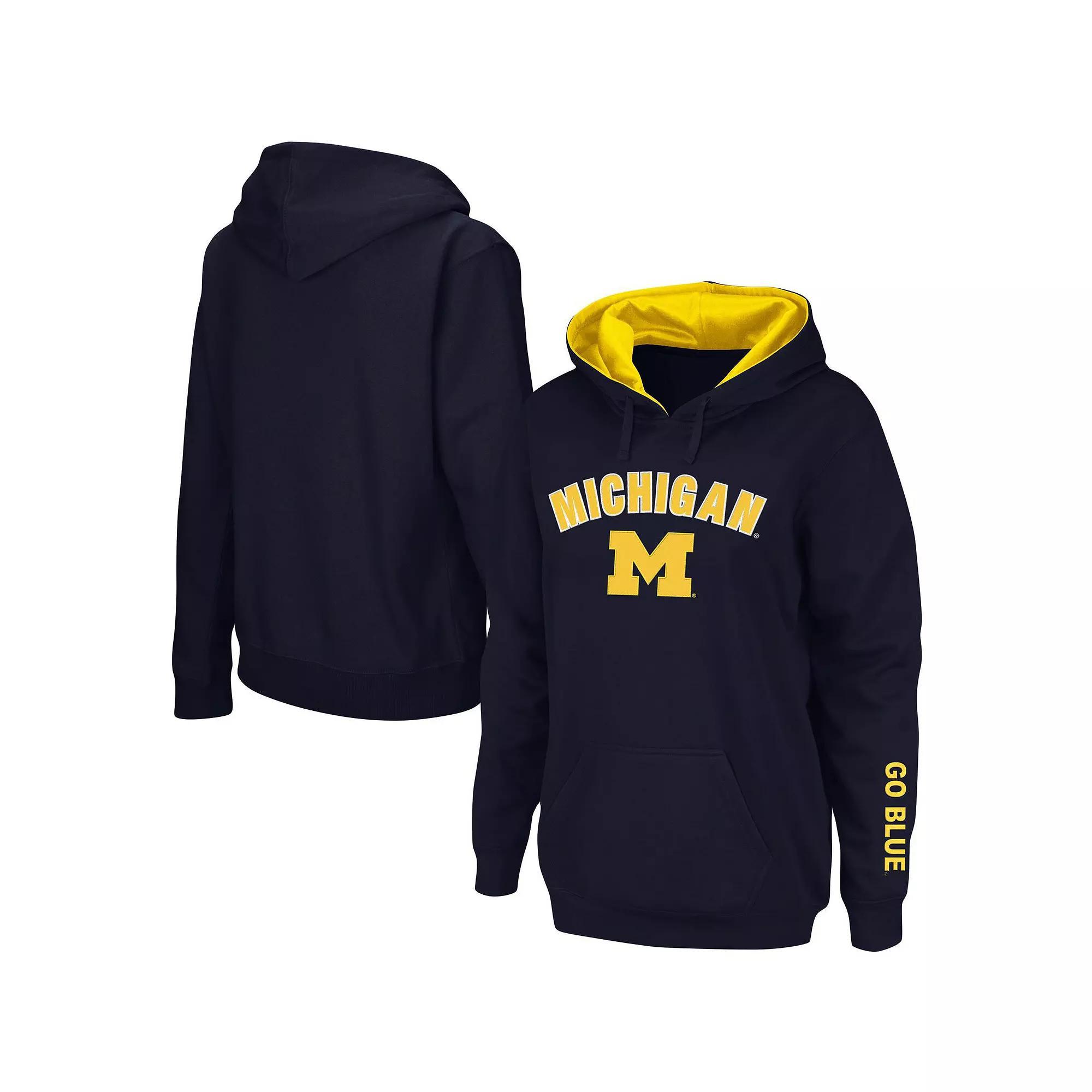 Womens Michigan Wolverines Arch & Logo 1 Pullover Hoodie Blue Product Image