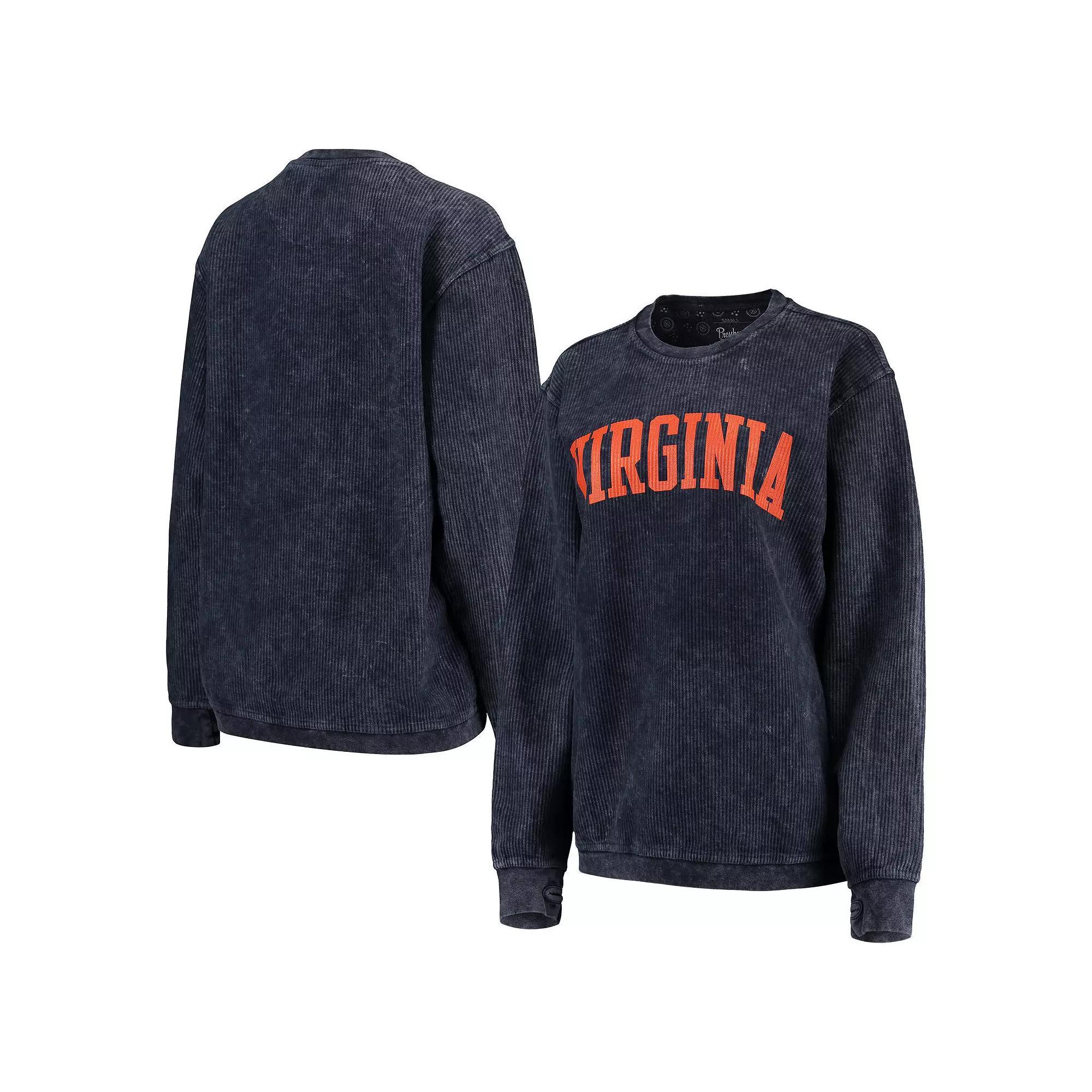 Womens Pressbox Virginia Cavaliers Comfy Cord Vintage Wash Basic Arch Pullover Sweatshirt Blue Product Image