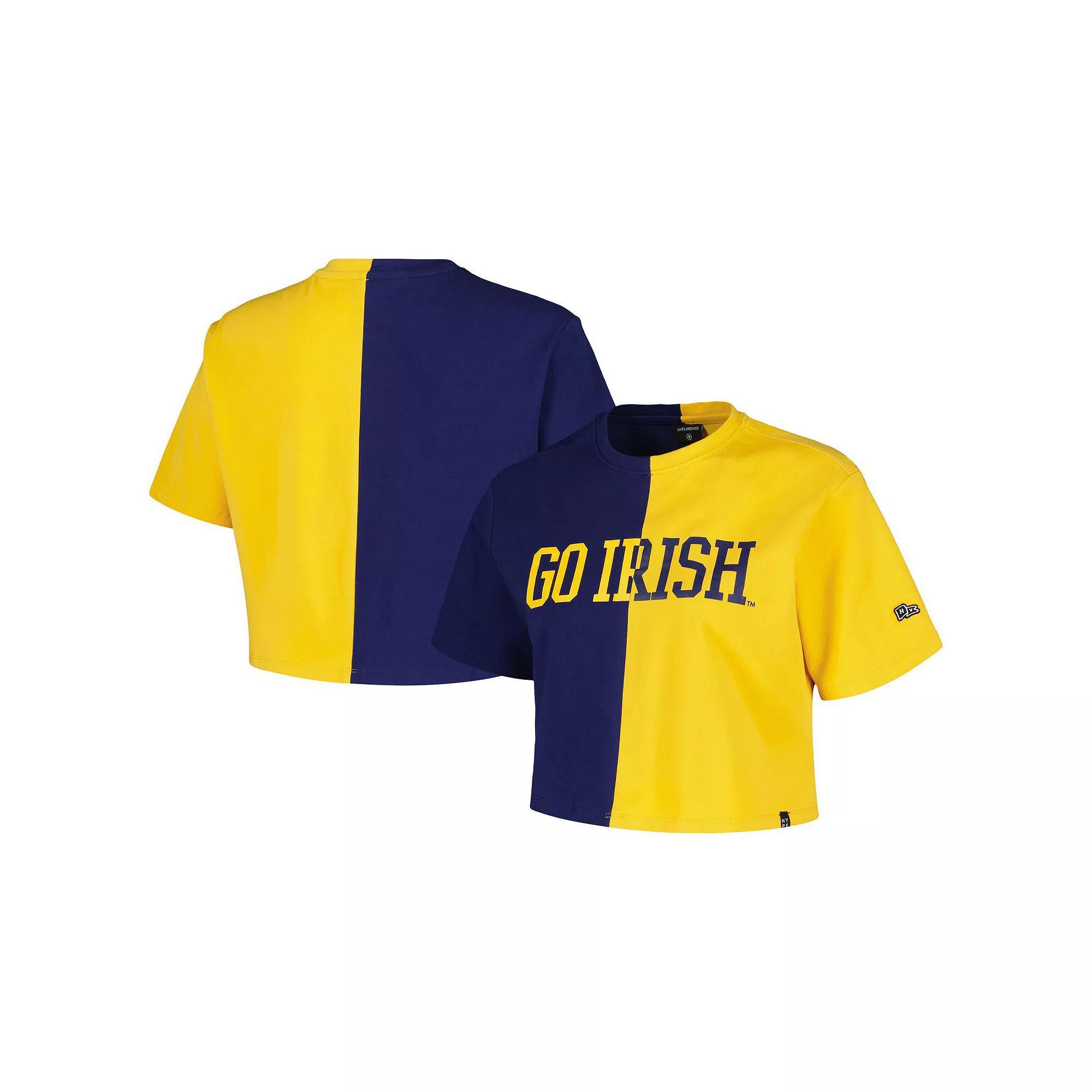 Women's Hype and Vice Navy/Gold Notre Dame Fighting Irish Color Block Brandy Cropped T-Shirt, Size: XL, Blue Product Image