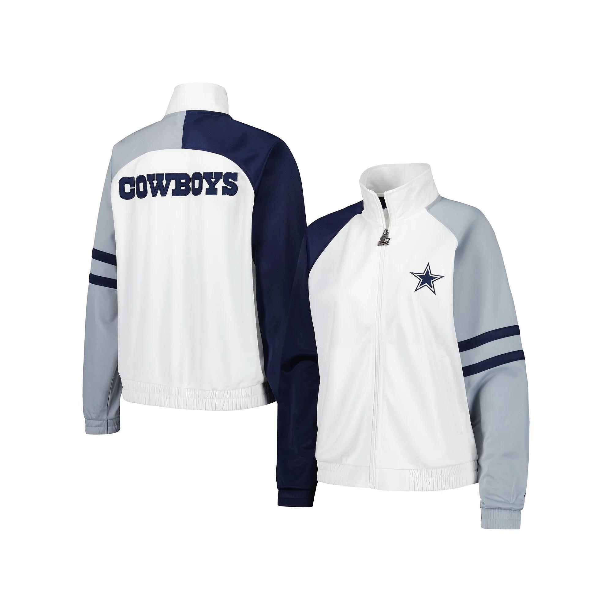 Women's Starter White Dallas Cowboys Curve Ball Raglan Full-Zip Track Jacket, Size: XS Product Image
