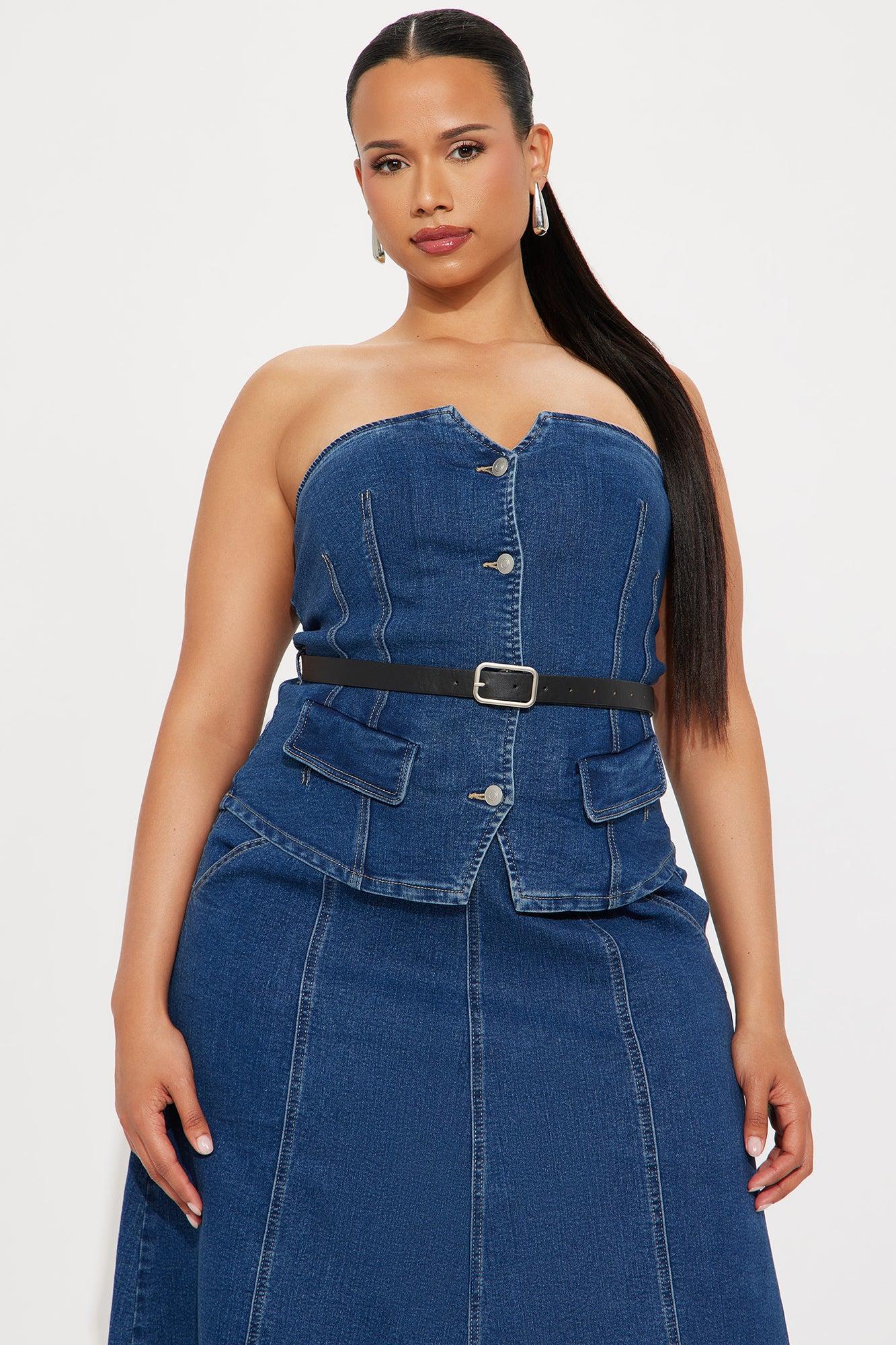 Zoe Denim Belted Skirt Set - Medium Wash Product Image