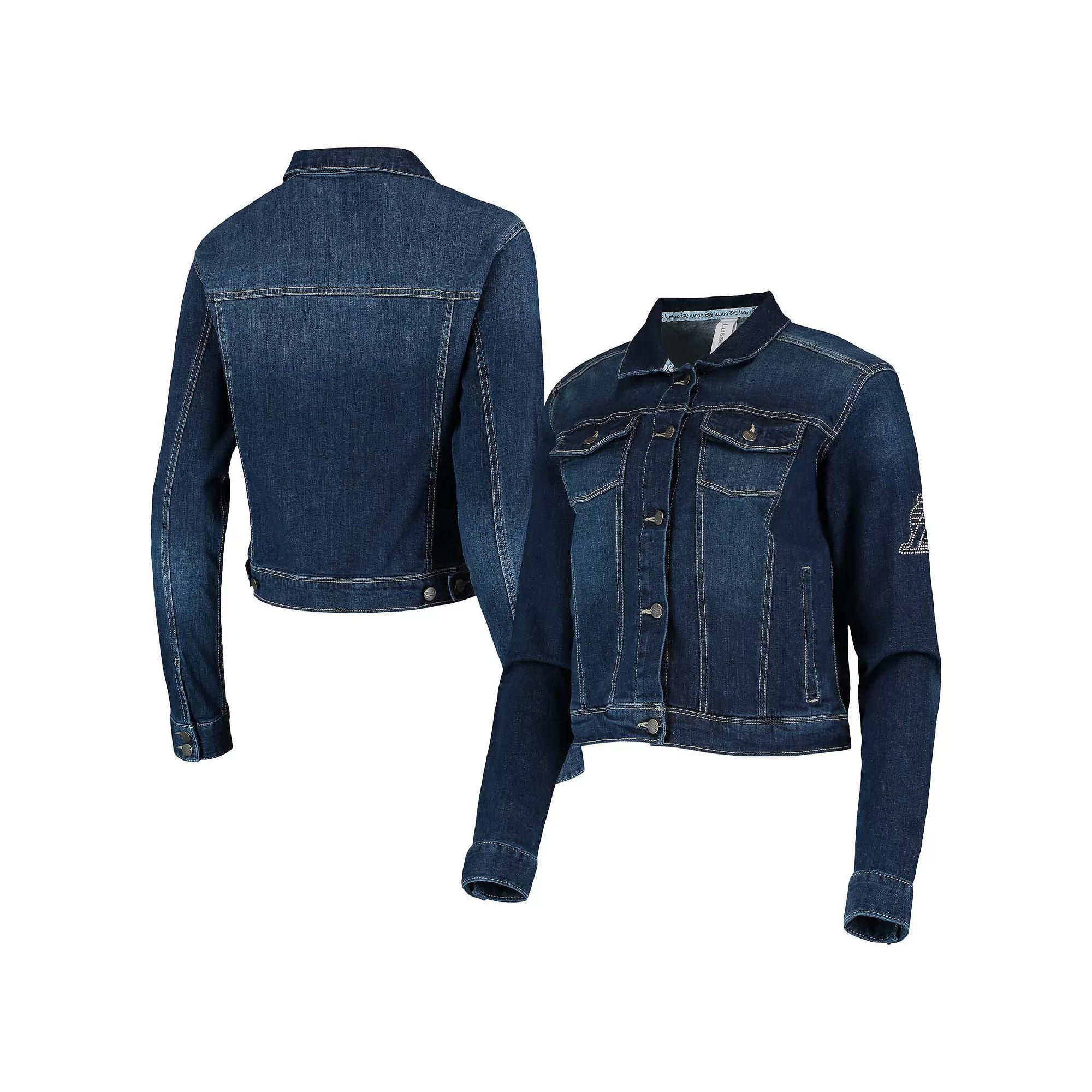 Women's Lusso Blue Los Angeles Lakers Georgie Crystals Button-Up Denim Jacket, Size: Small Product Image