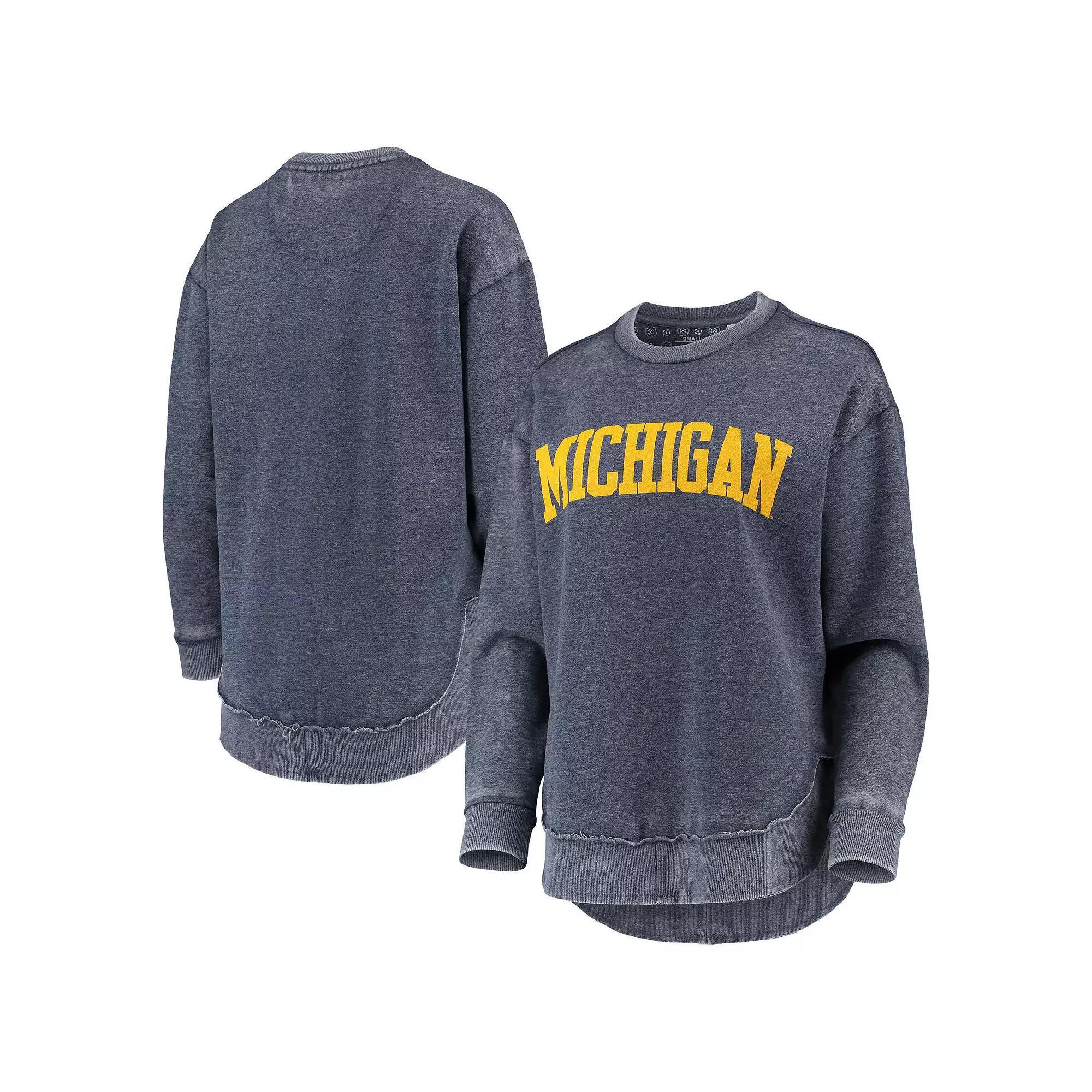 Women's Pressbox Navy Michigan Wolverines Vintage Wash Pullover Sweatshirt, Size: Small, Blue Product Image
