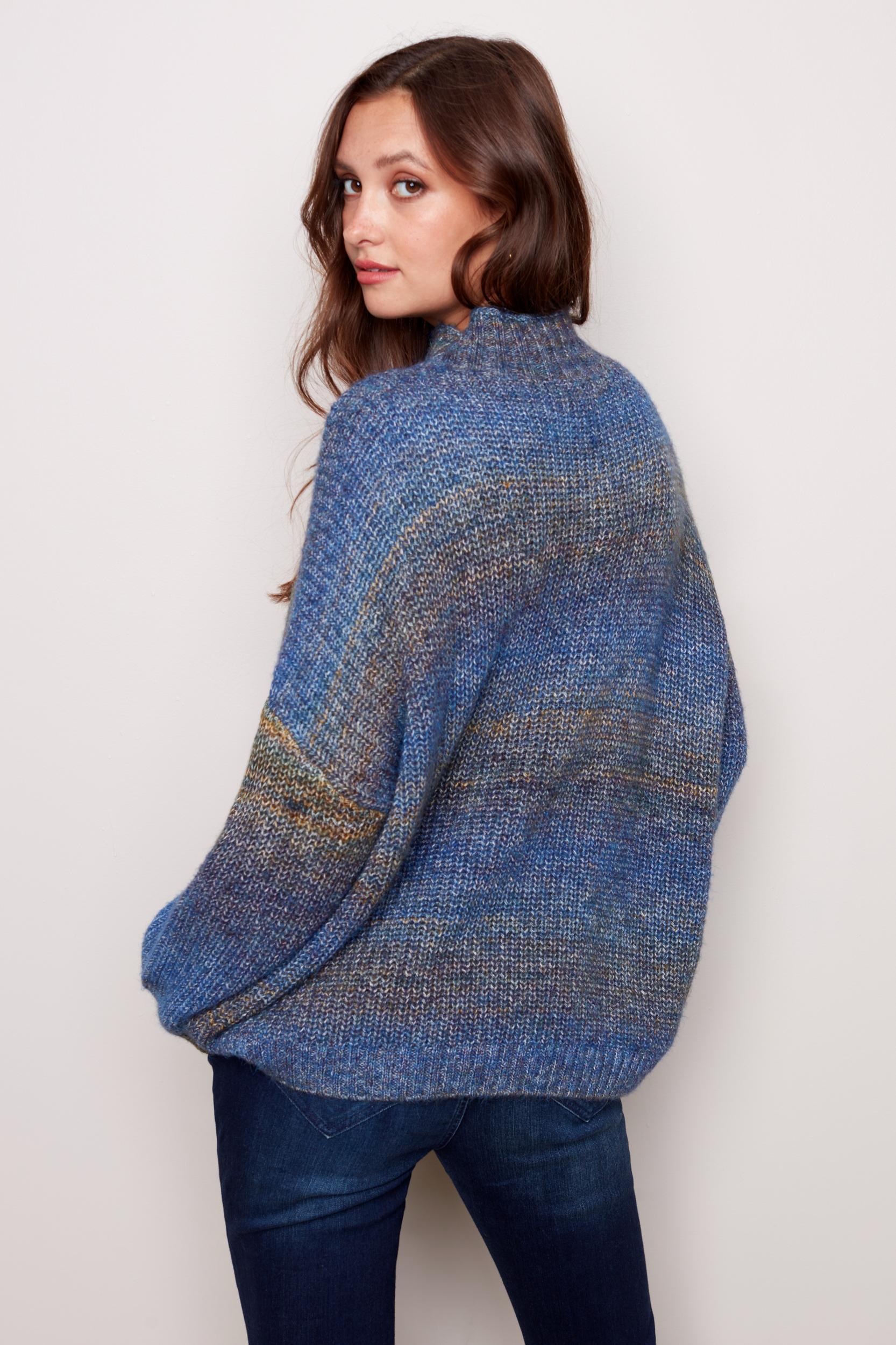 Funnel Neck Sweater with Cable and Decorative Stitches Product Image