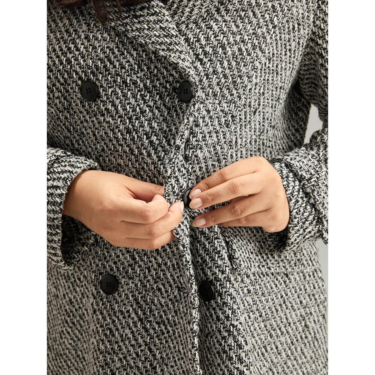 Plus Size Tweed Lapel Collar Button Up Pocket Coat Women Black Elegant Texture Ladies Everyday Winter Coats BloomChic 28/5X Product Image