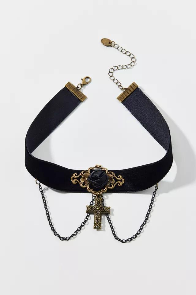 Alice Rosette Cross Choker Necklace Womens at Urban Outfitters Product Image
