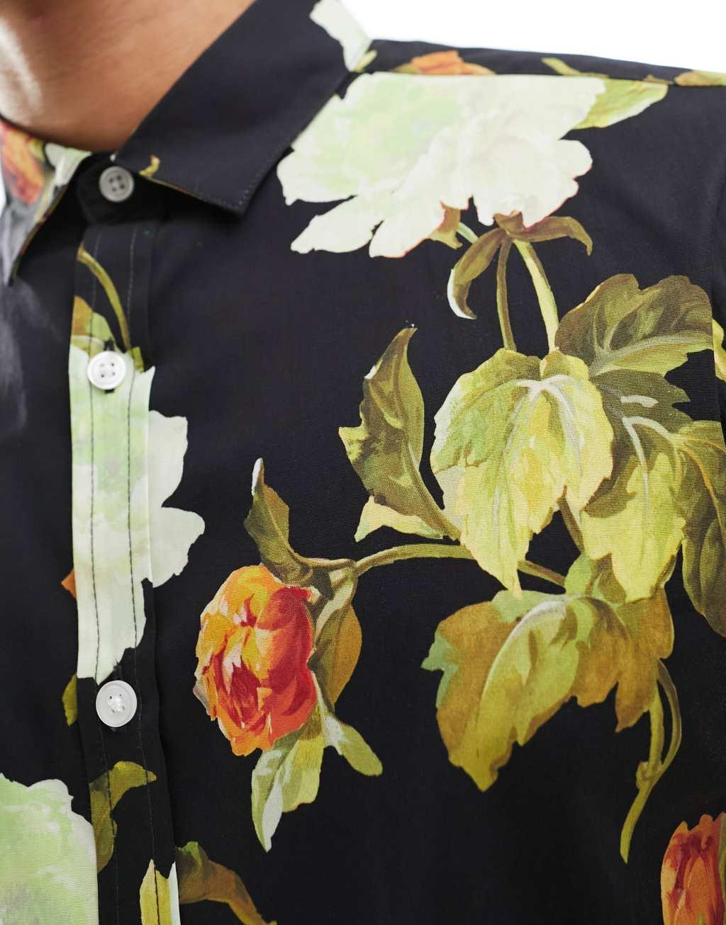 ASOS DESIGN stretch slim poplin shirt in floral print Product Image