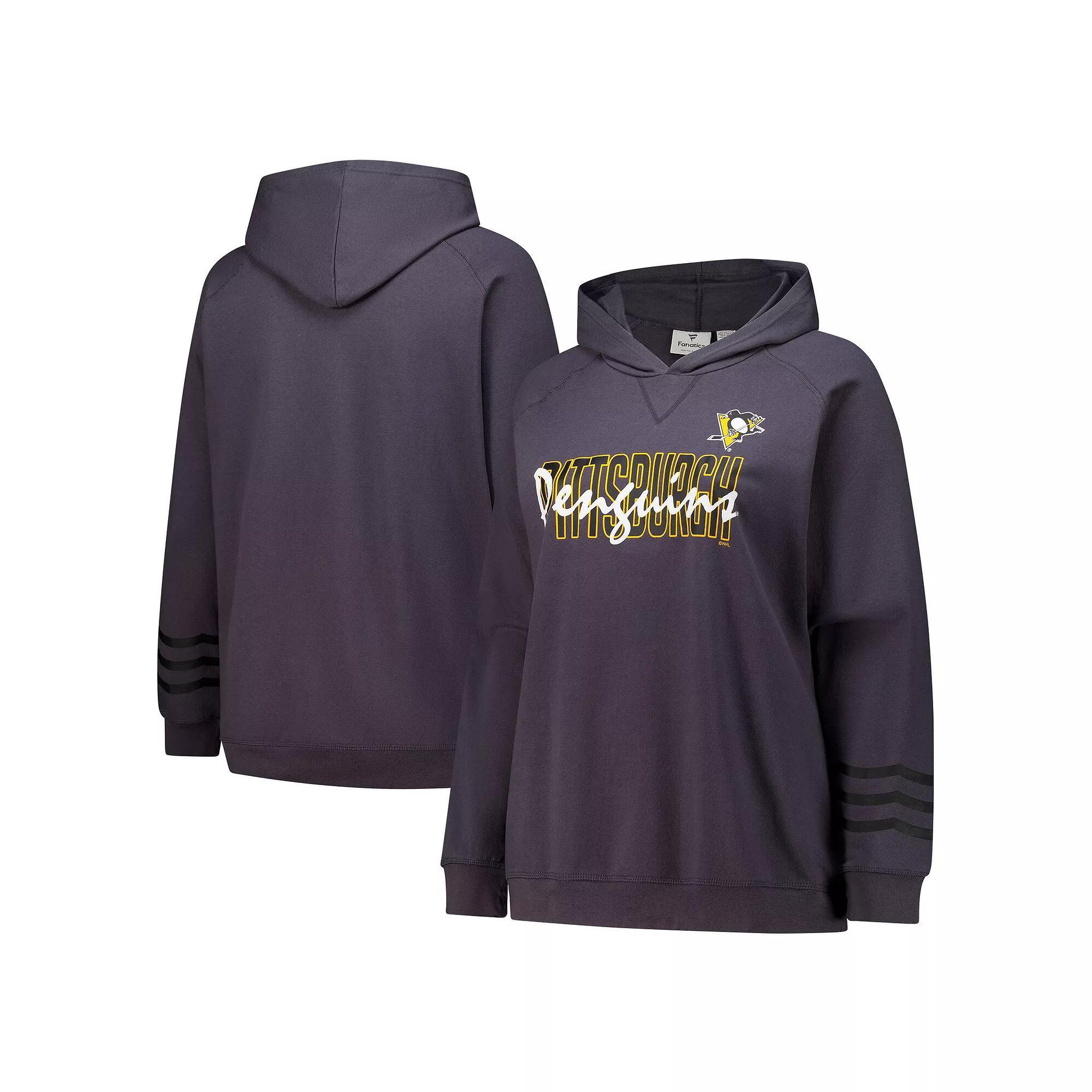 Women's Fanatics Charcoal Pittsburgh Penguins Plus Size Lightweight Fleece Pullover Hoodie, Size: 2XL Product Image