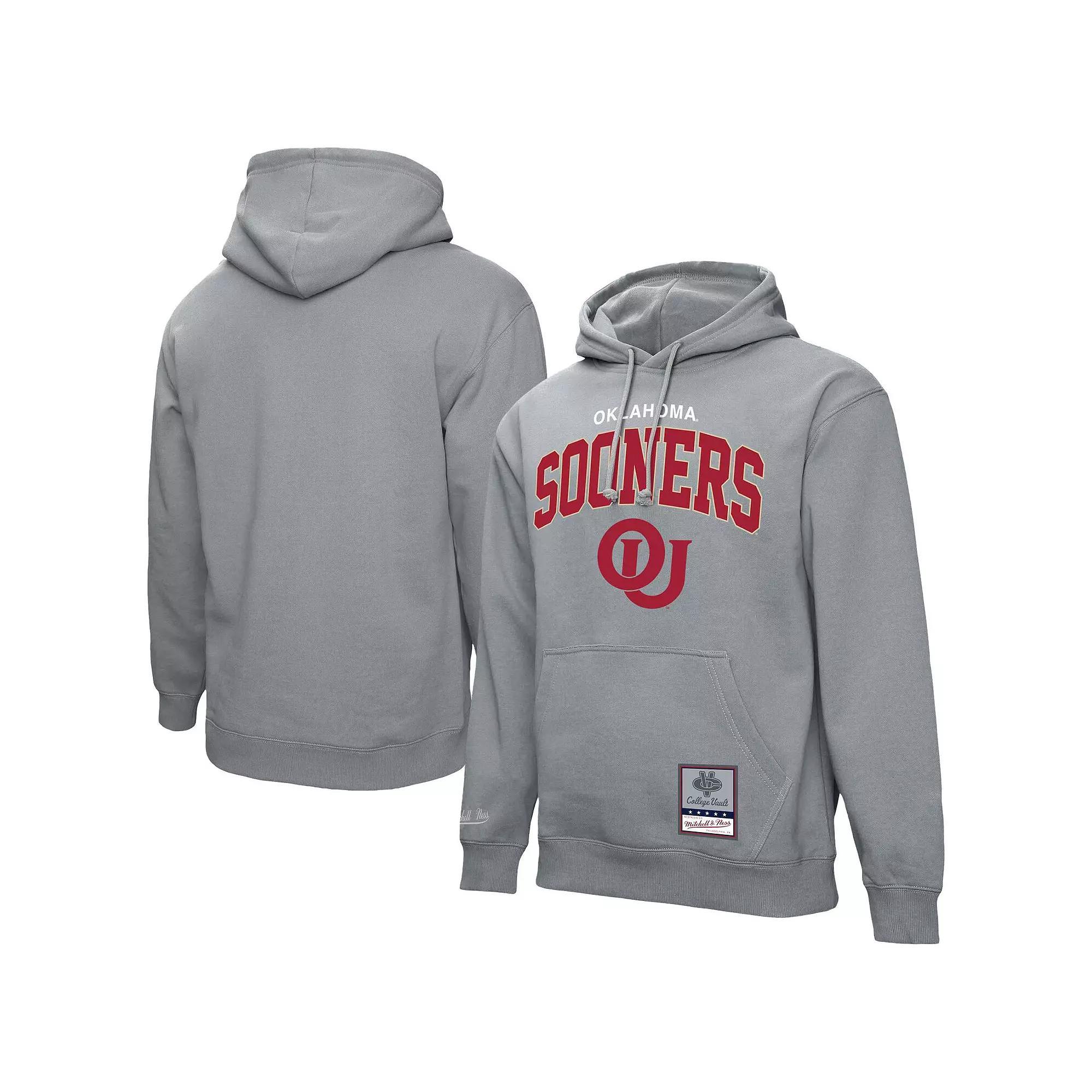 Men's Mitchell & Ness  Heather Gray Oklahoma Sooners Classic Arch Pullover Hoodie, Size: XL, Grey Product Image