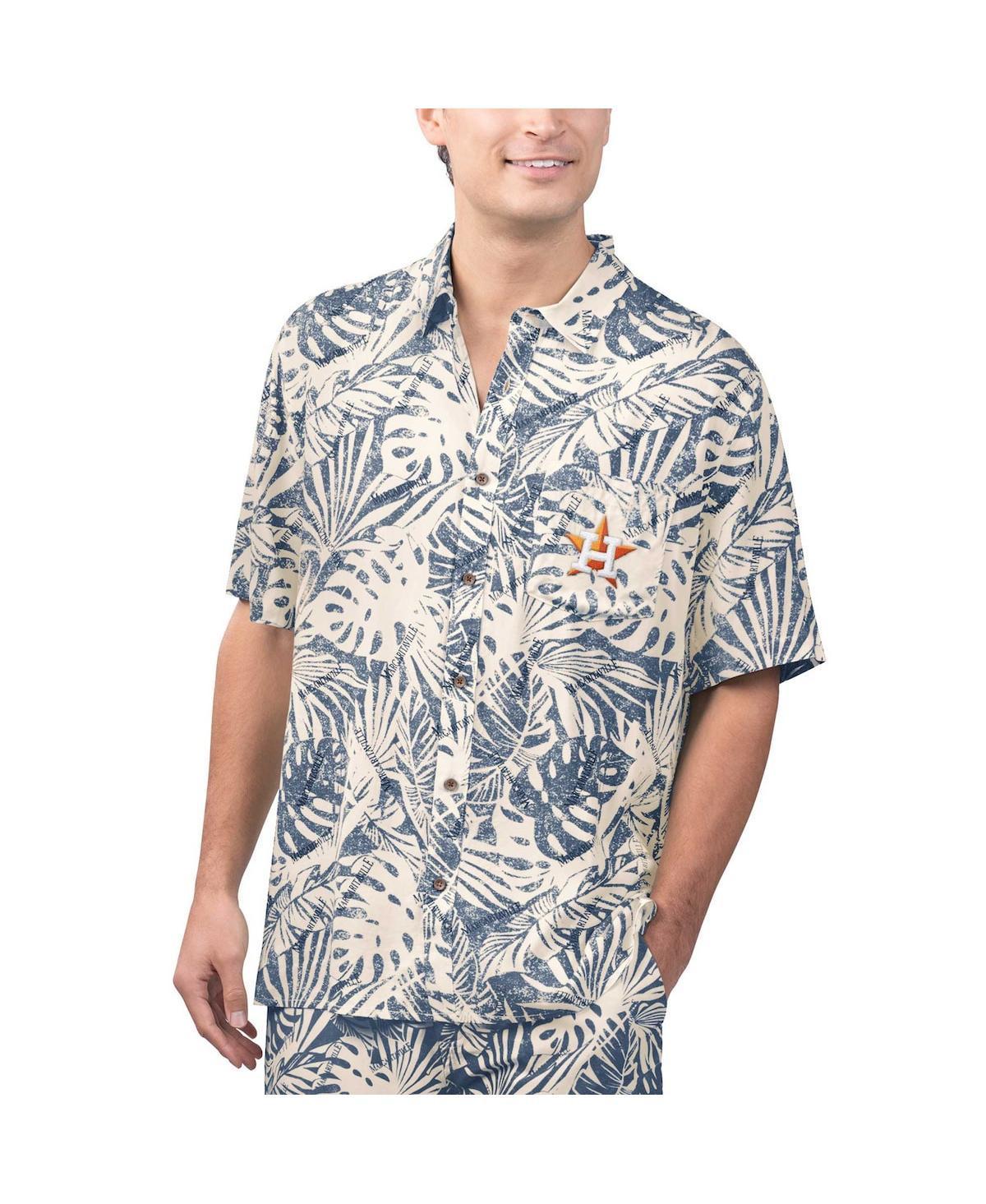 Men's Margaritaville Navy Houston Astros Monstera Print Party Button-Up Shirt, Size: Medium, Blue Product Image