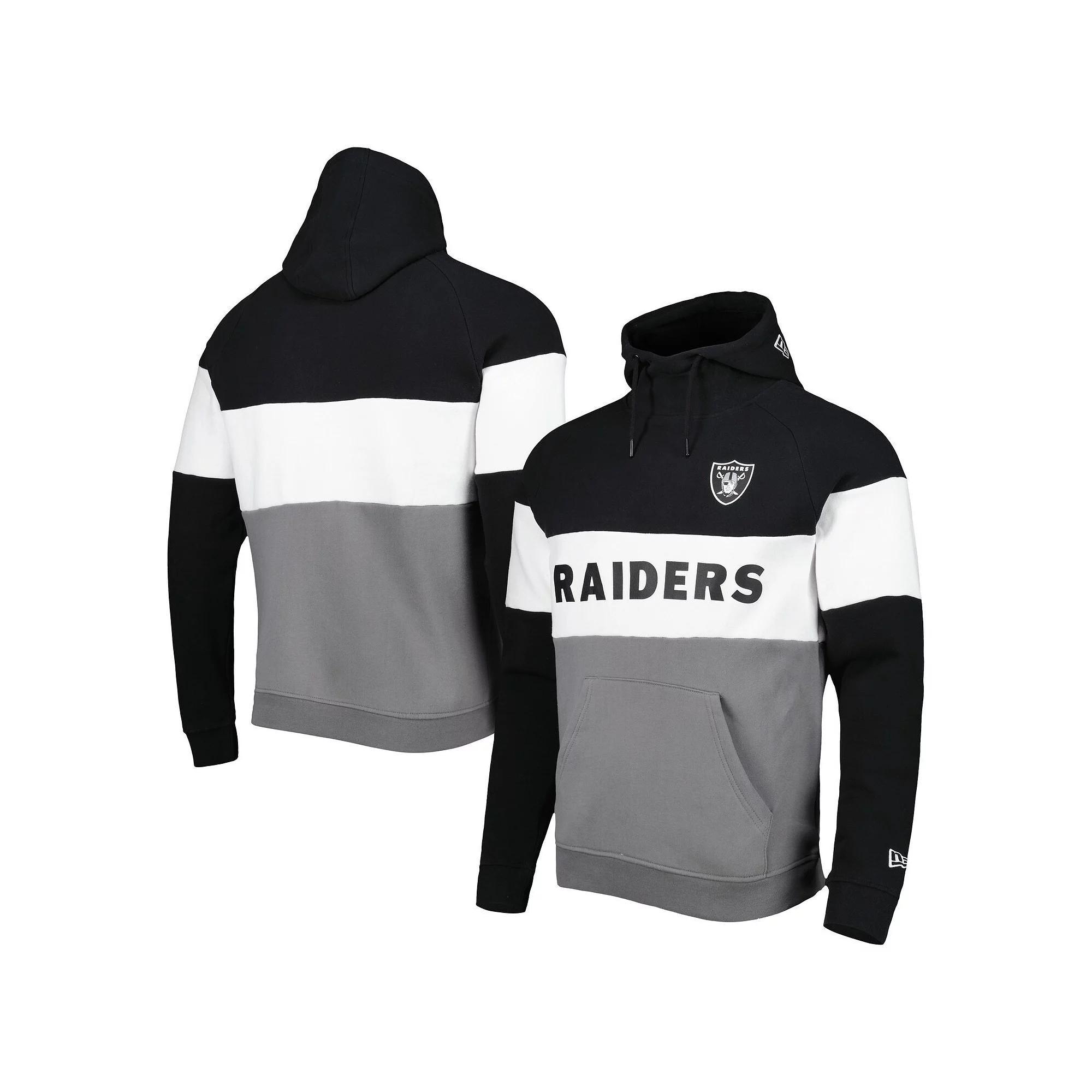 Men's New Era Silver/Black Las Vegas Raiders Colorblock Current Pullover Hoodie, Size: Medium, Lvr Silver Product Image