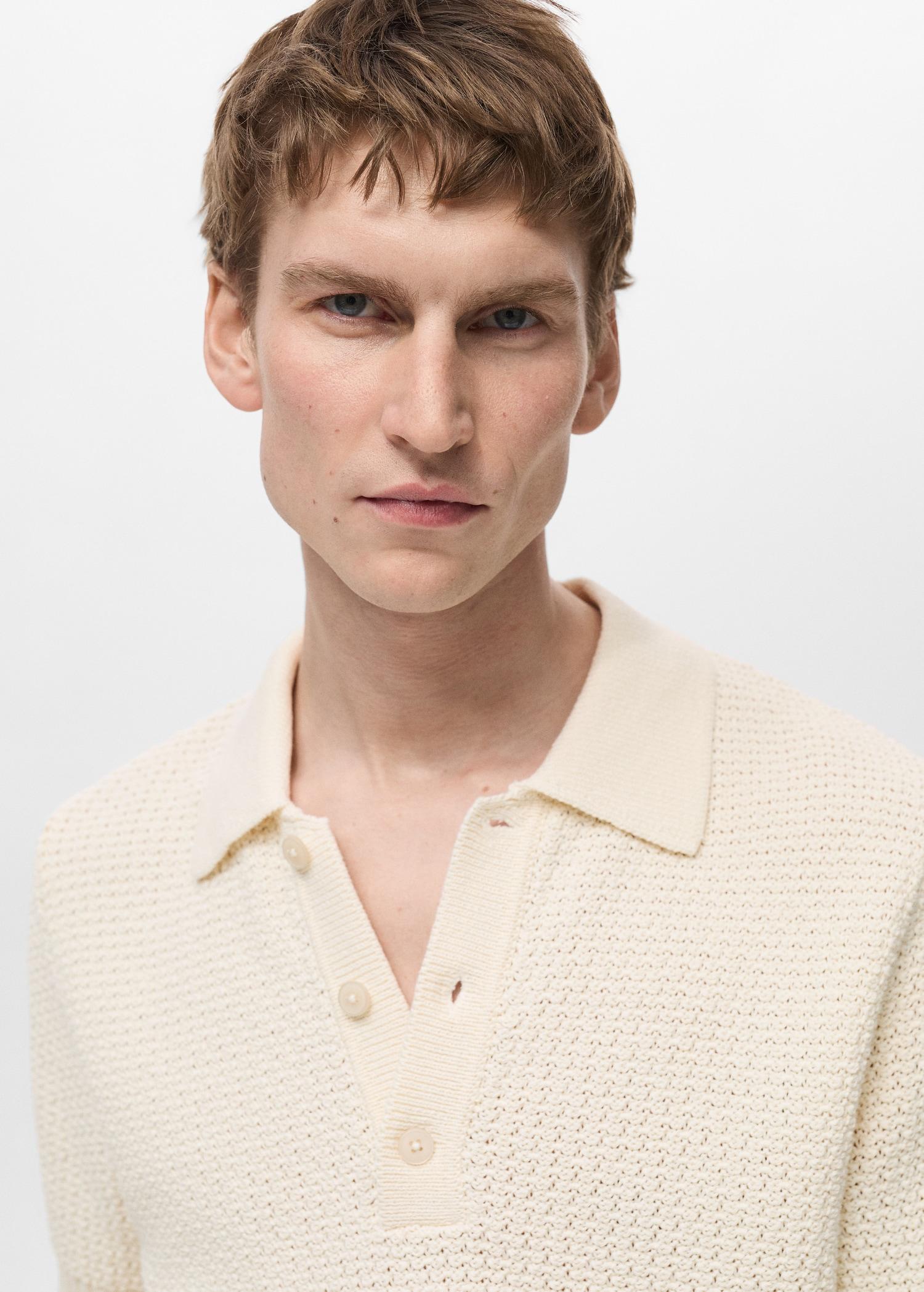 Openwork cotton knitte polo shirt - Men | MANGO USA Product Image