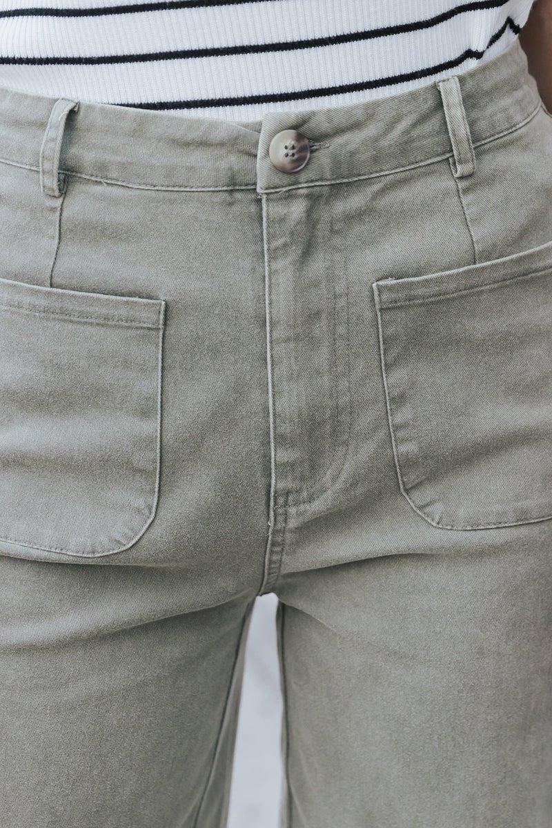 Neutral High Waisted Wide Leg Pants - Olive - FINAL SALE Product Image