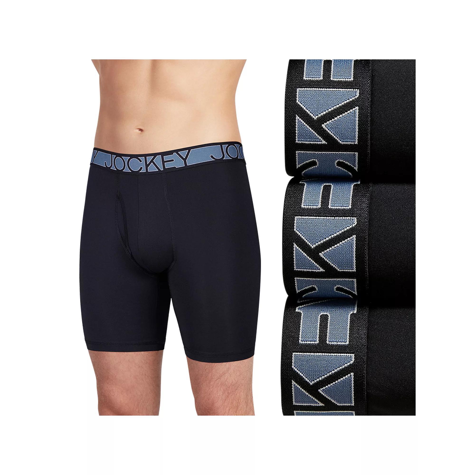 Men's Jockey 3-Pack Active Microfiber 9" Long Leg Boxer Briefs, Size: Medium, Black Product Image